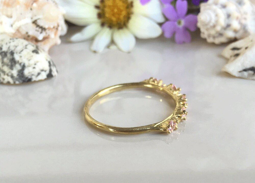 October Birthstone Square Rose Quartz Five-Stone Stacking Ring - H.L.Jewelry