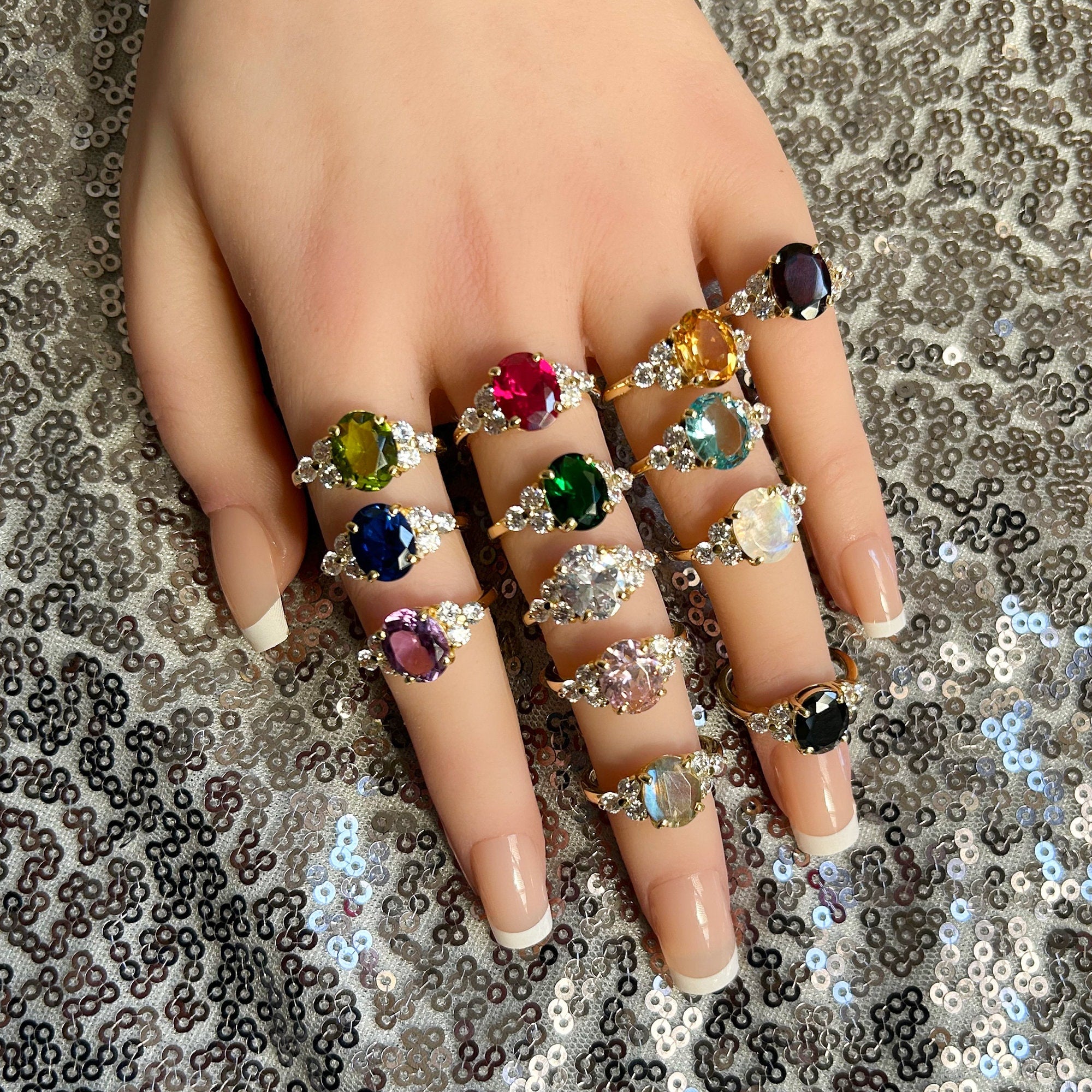 Oval Aquamarine Engagement Ring with Clear Quartz Accents - H.L.Jewelry