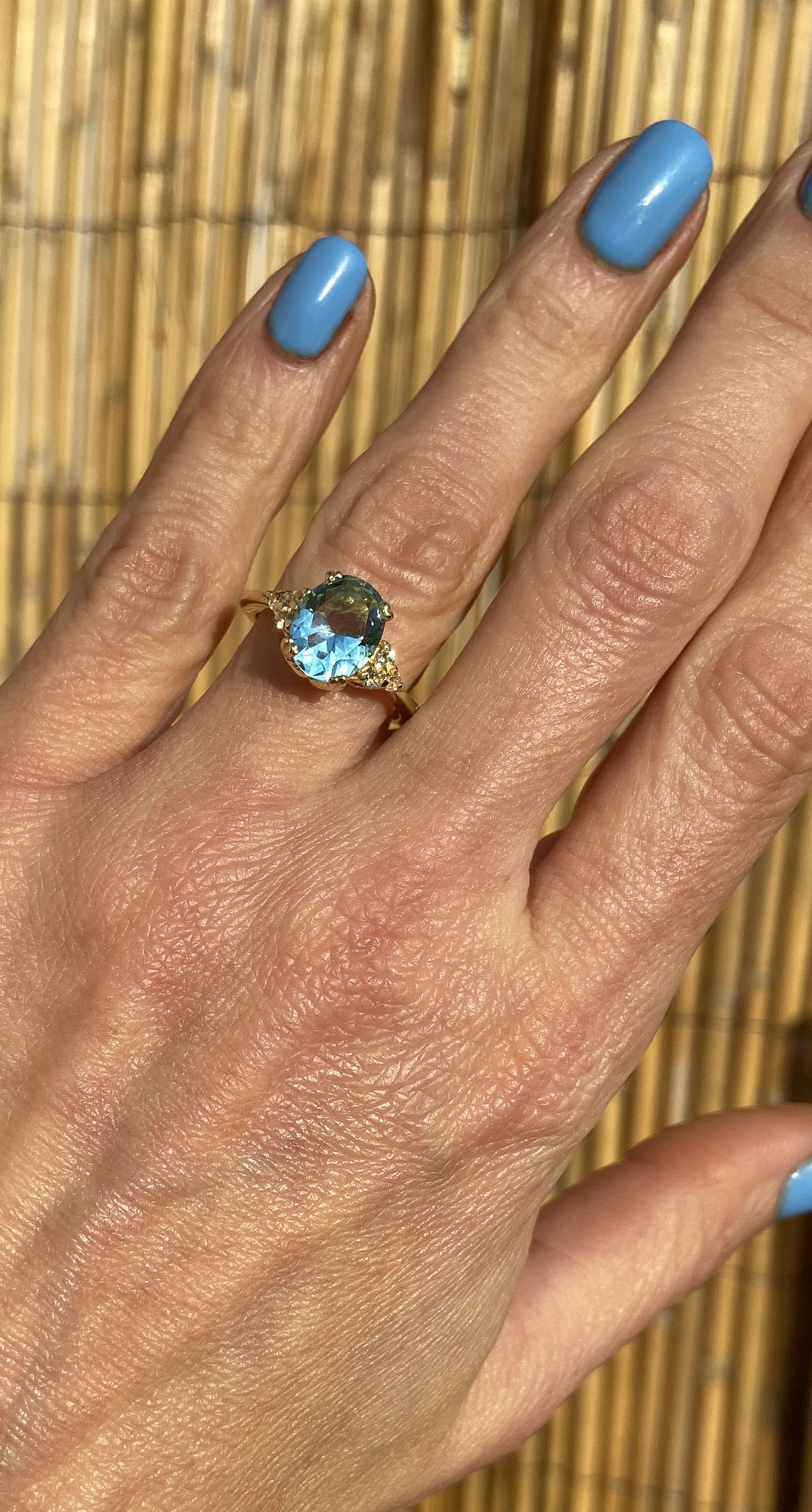Oval Aquamarine Engagement Ring with Clear Quartz Accents - H.L.Jewelry