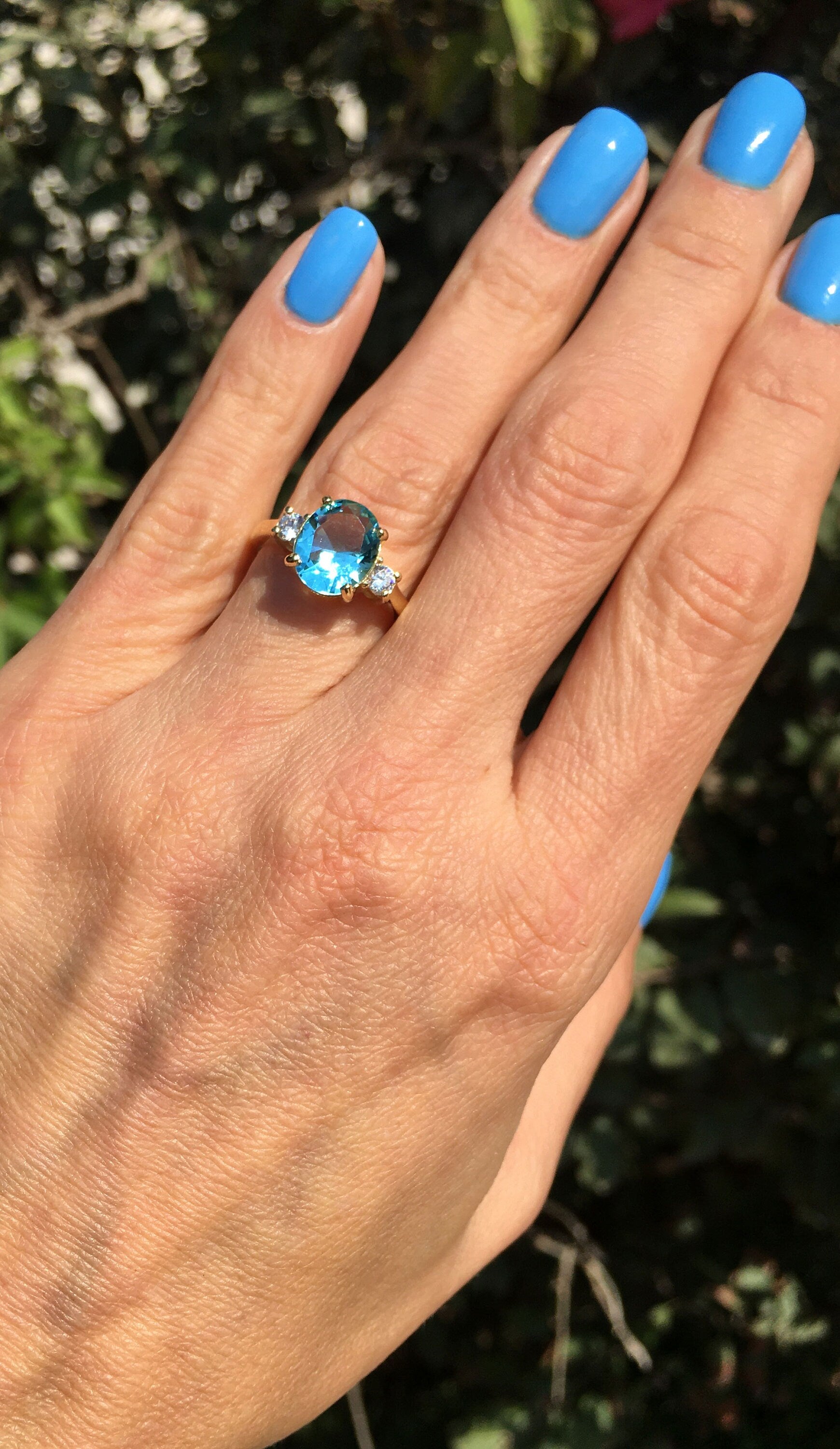 Oval Aquamarine Statement Ring with Clear Quartz Accents - H.L.Jewelry