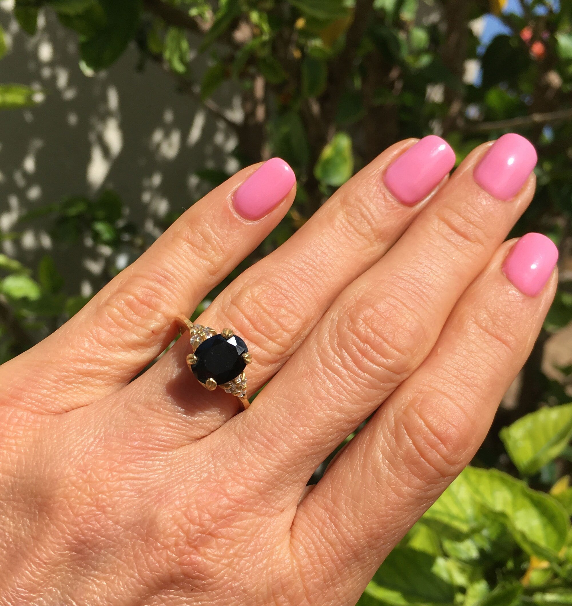 Oval Black Onyx Engagement Ring with Clear Quartz Accents - H.L.Jewelry
