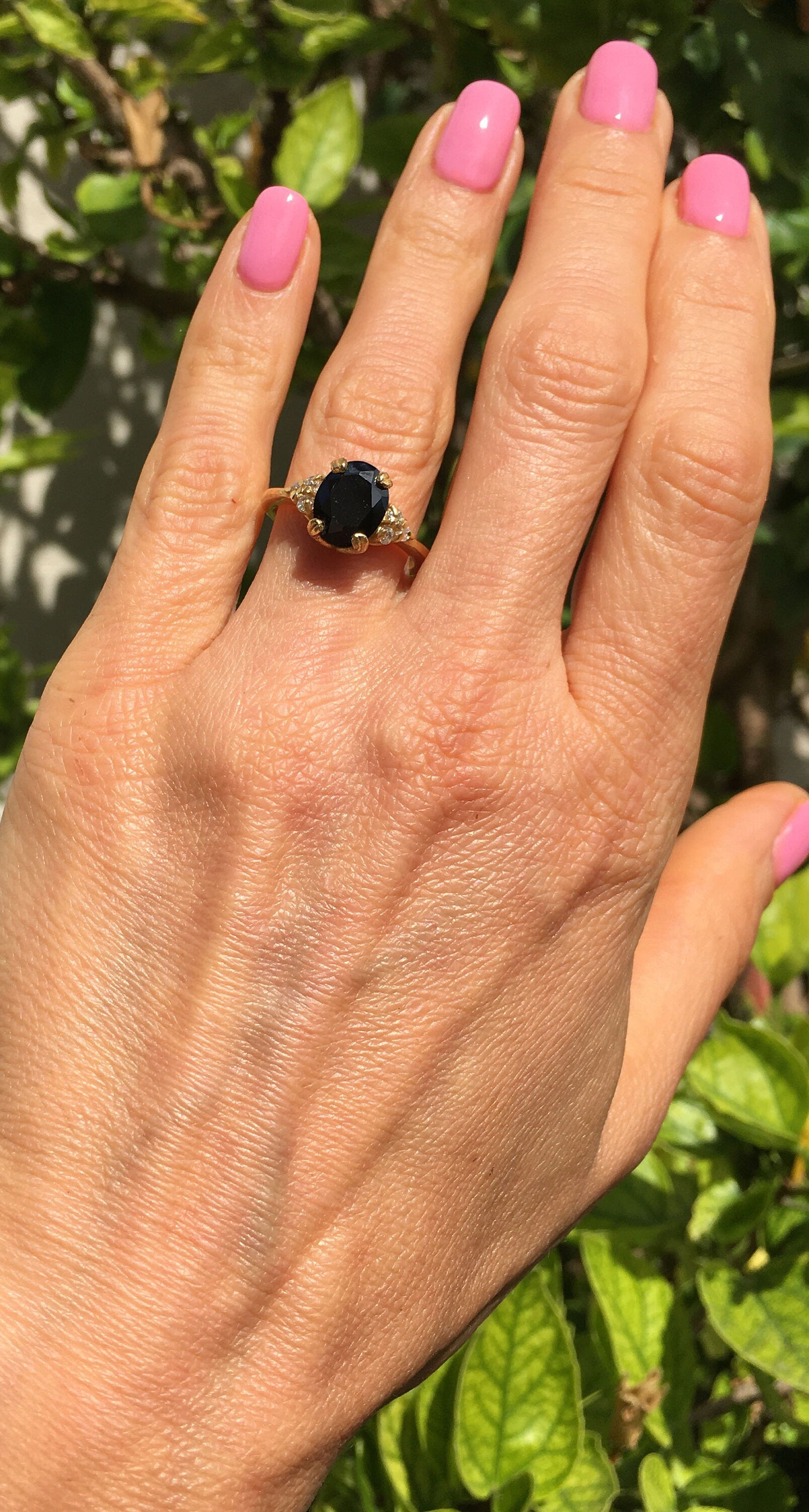 Oval Black Onyx Engagement Ring with Clear Quartz Accents - H.L.Jewelry