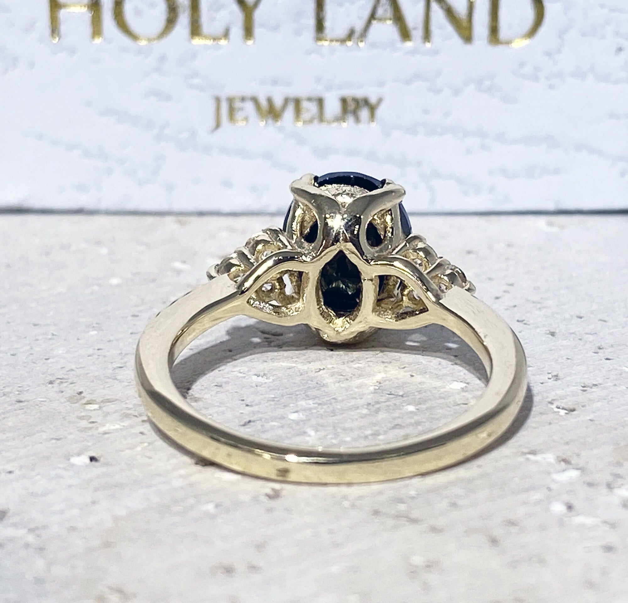 Oval Black Onyx Engagement Ring with Clear Quartz Accents - H.L.Jewelry