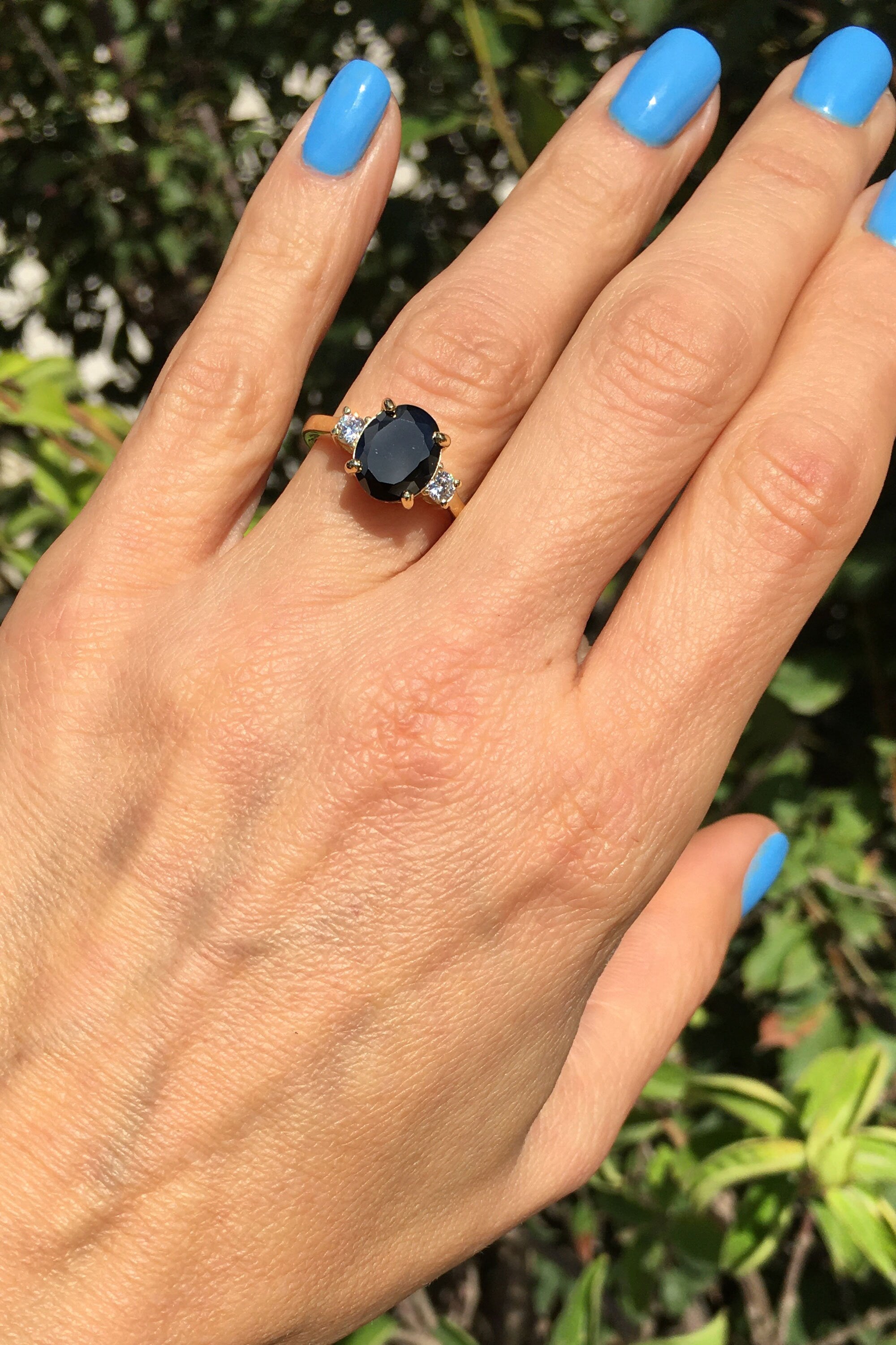 Oval Black Onyx Ring with Clear Quartz Accents - H.L.Jewelry