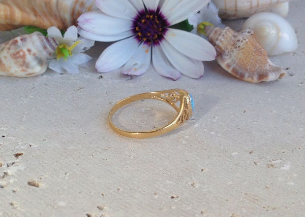 Oval Blue Opal Delicate Lace Ring - H.L.Jewelry