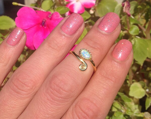 Oval Blue Opal Gemstone Simple Adjustable Ring - H.L.Jewelry