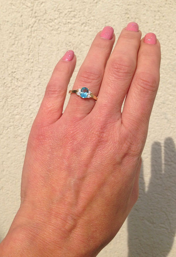 Oval Blue Topaz Simple Ring with Clear Quartz Accents - H.L.Jewelry