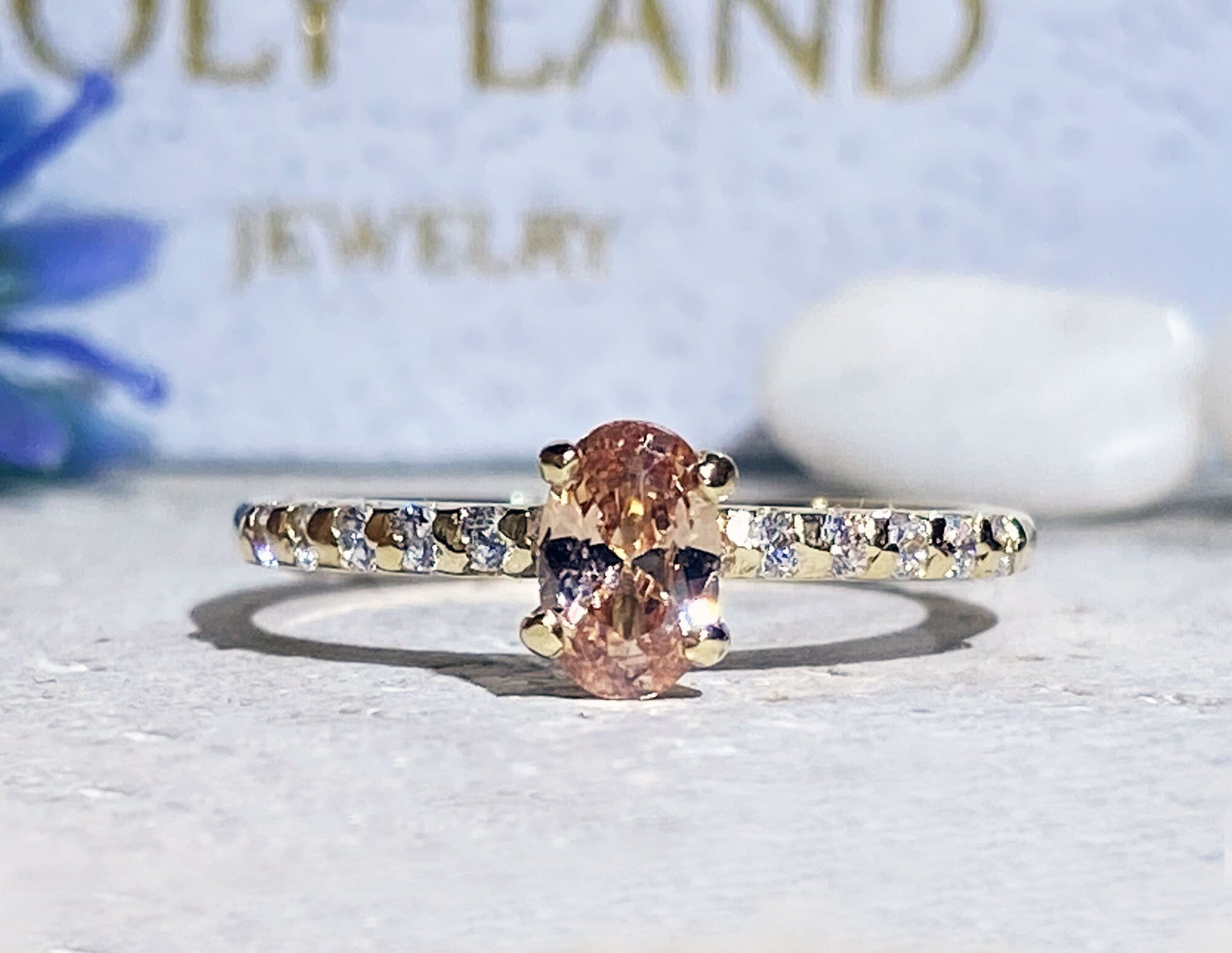 Oval Citrine Delicate Ring with Clear Quartz Accents - H.L.Jewelry