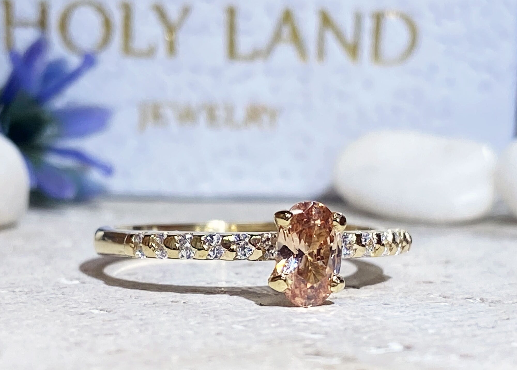 Oval Citrine Delicate Ring with Clear Quartz Accents - H.L.Jewelry
