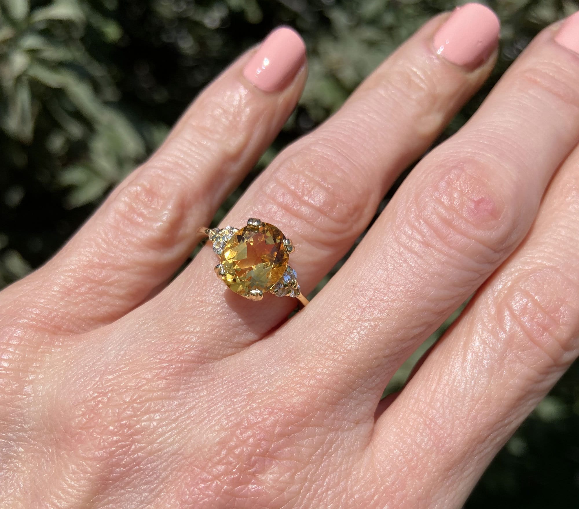 Oval Citrine Engagement Ring with Clear Quartz Accents - H.L.Jewelry