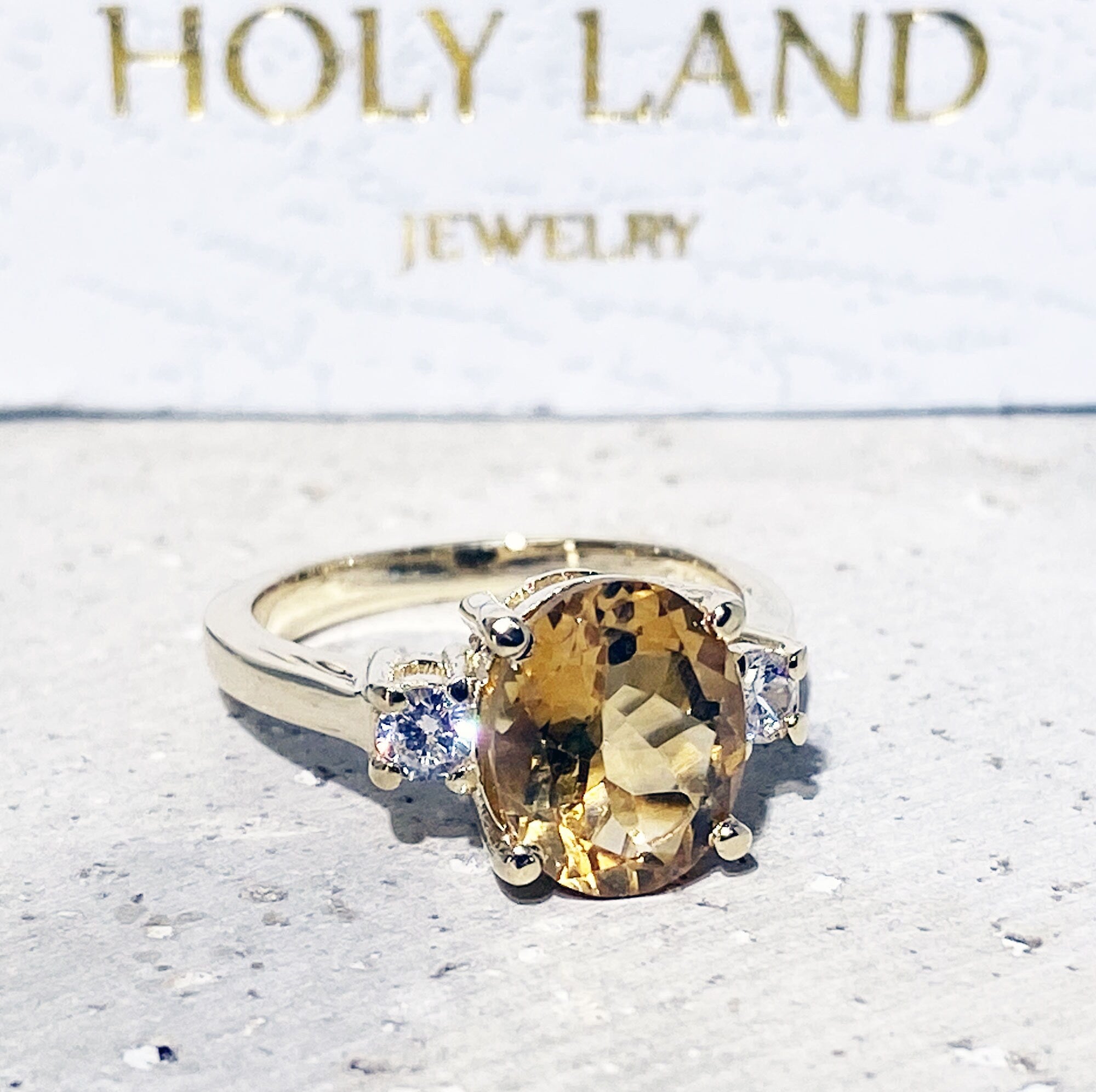 Oval Citrine Engagement Ring with Clear Quartz Accents - H.L.Jewelry