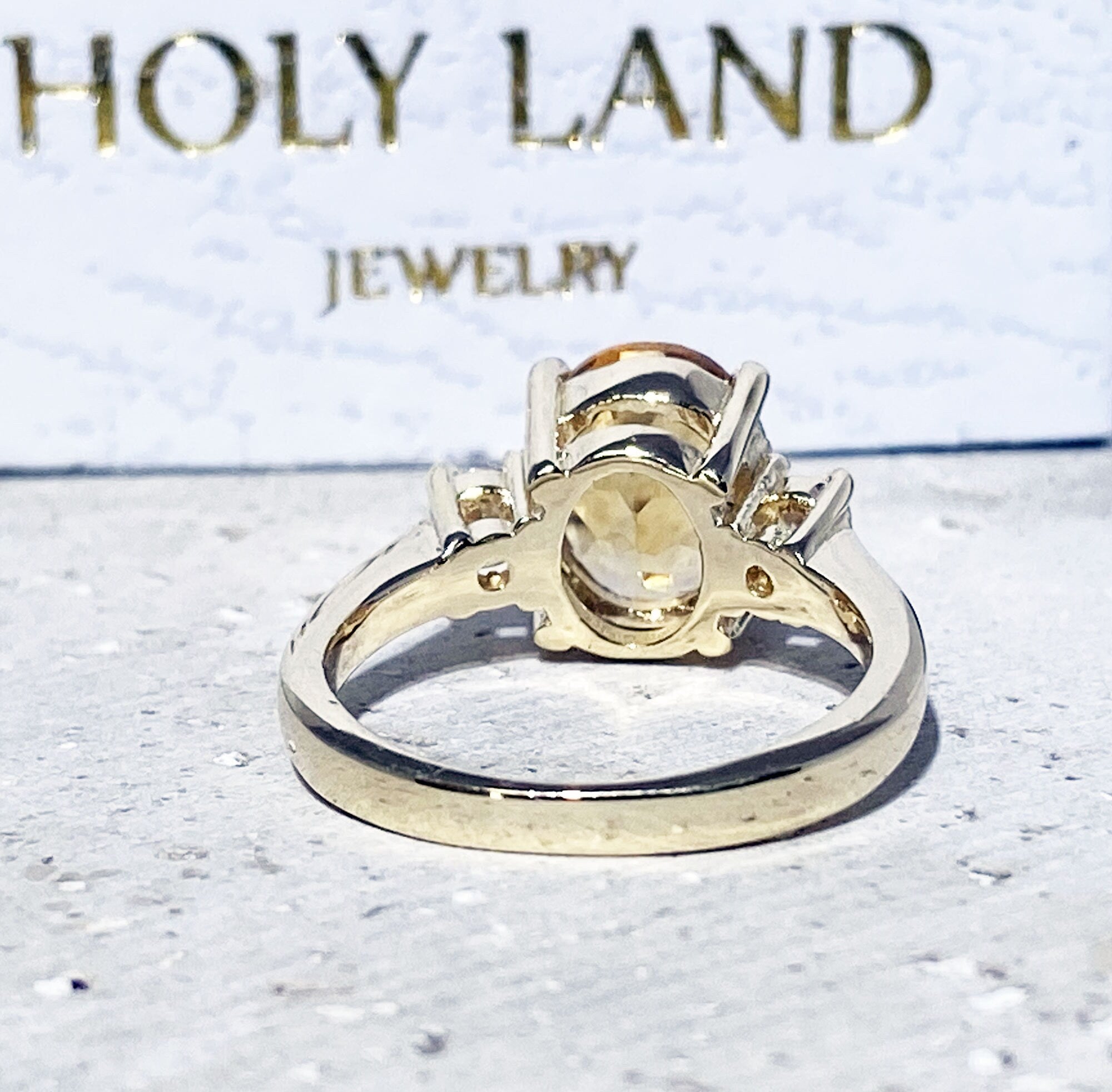Oval Citrine Engagement Ring with Clear Quartz Accents - H.L.Jewelry