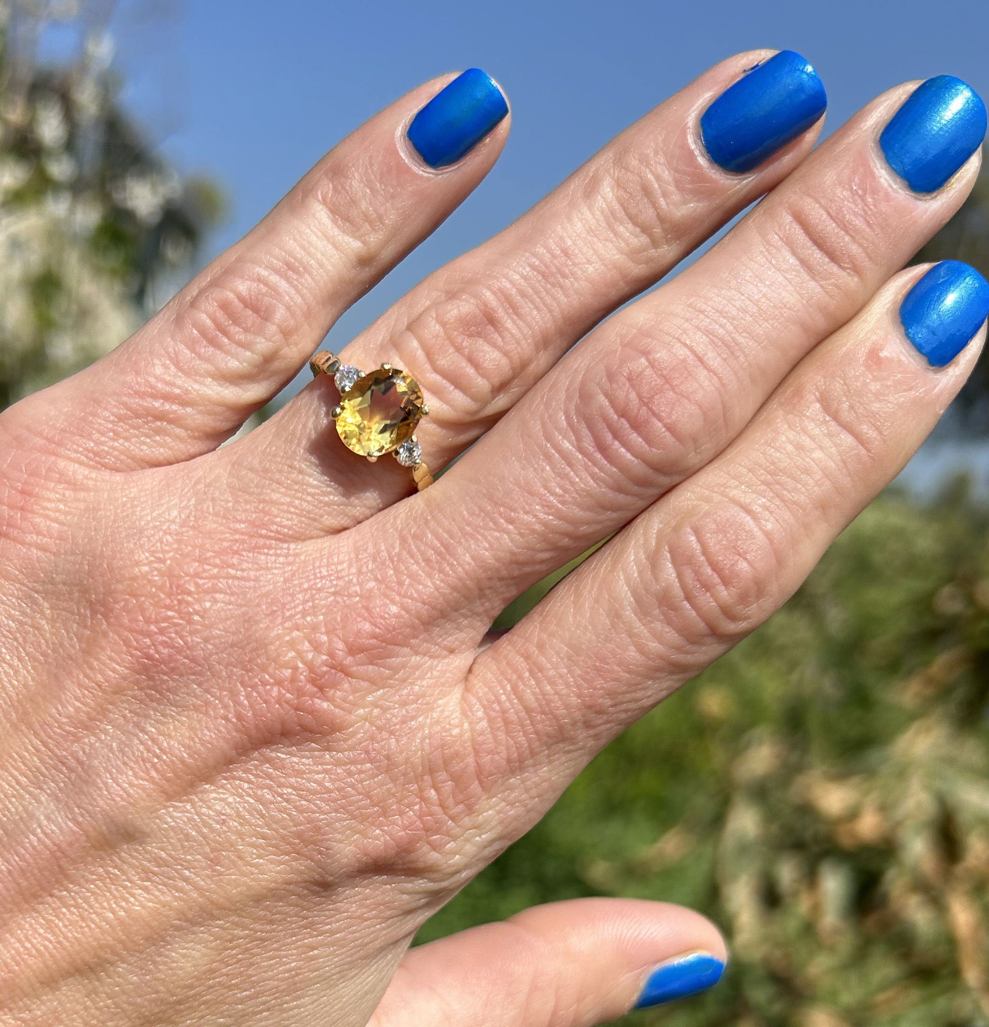 Oval Citrine Gemstone Ring with Clear Quartz Accents - H.L.Jewelry