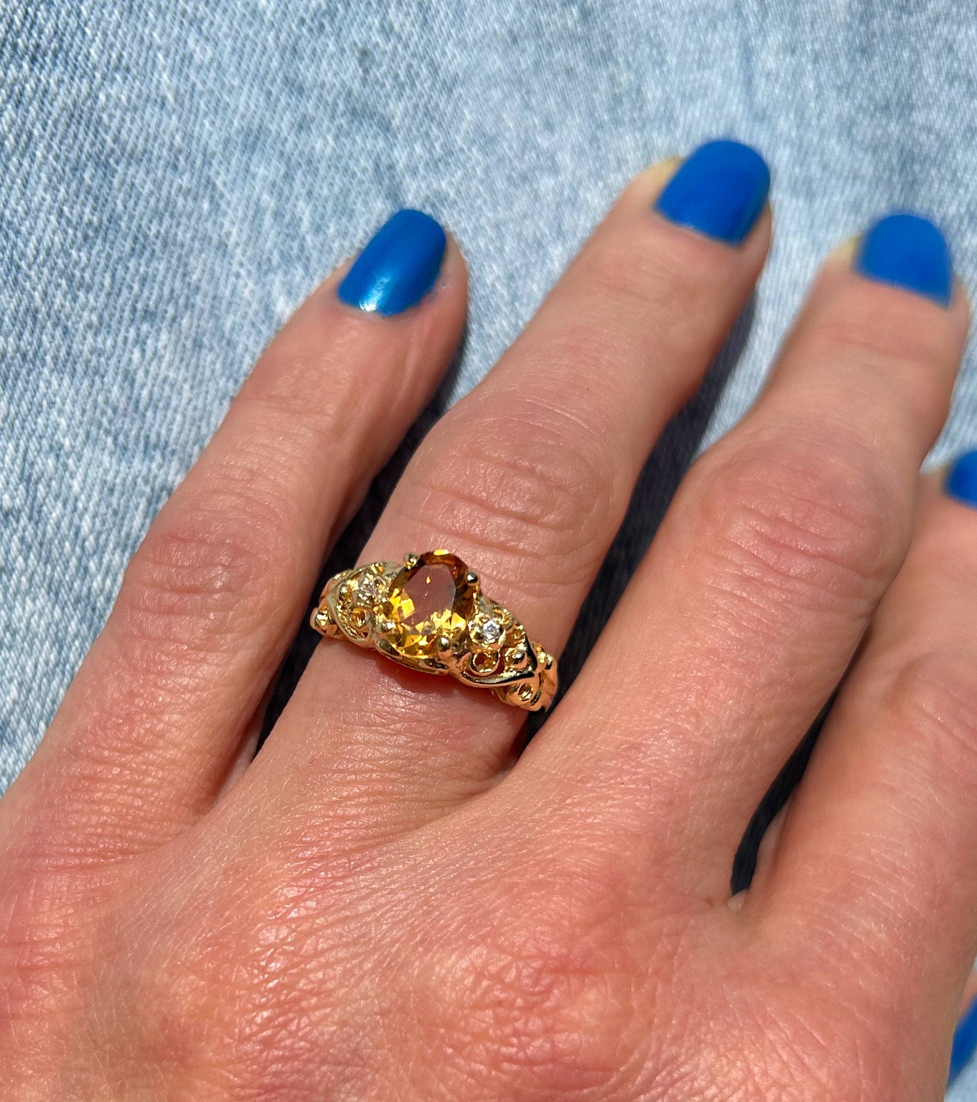 Oval Citrine Lace Ring with Clear Quartz Accents - H.L.Jewelry