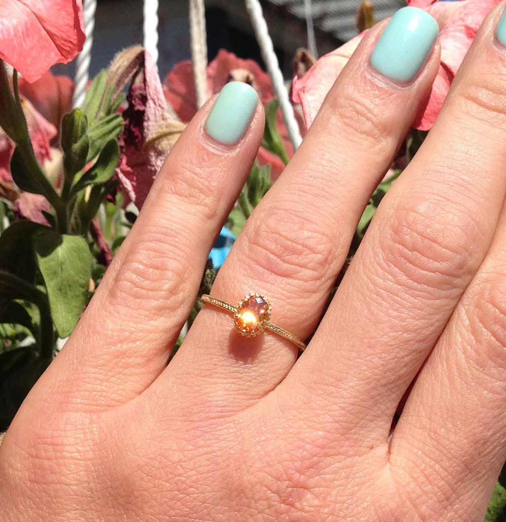 Oval Citrine Simple Hammered Band Ring - H.L.Jewelry