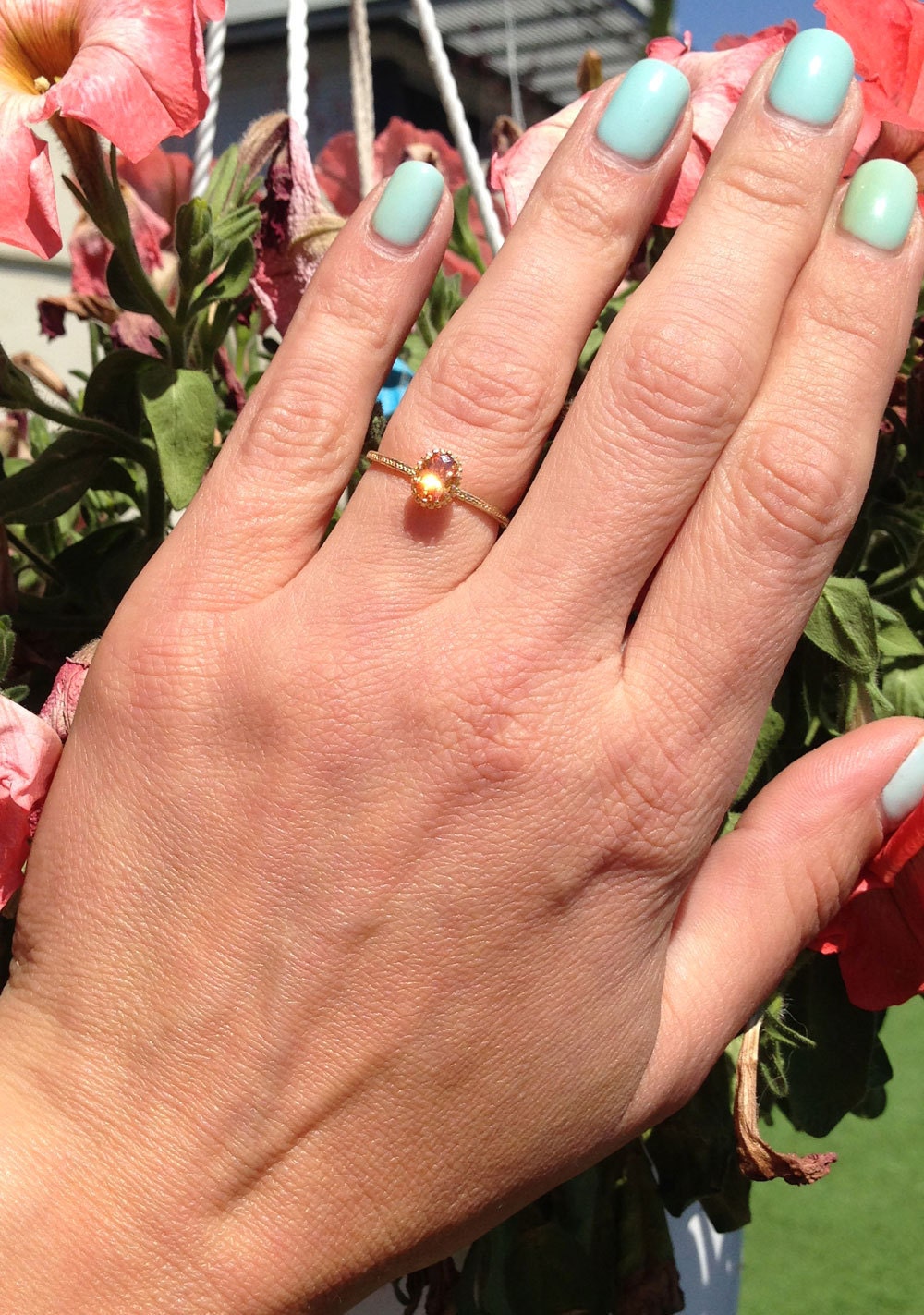 Oval Citrine Simple Hammered Band Ring - H.L.Jewelry