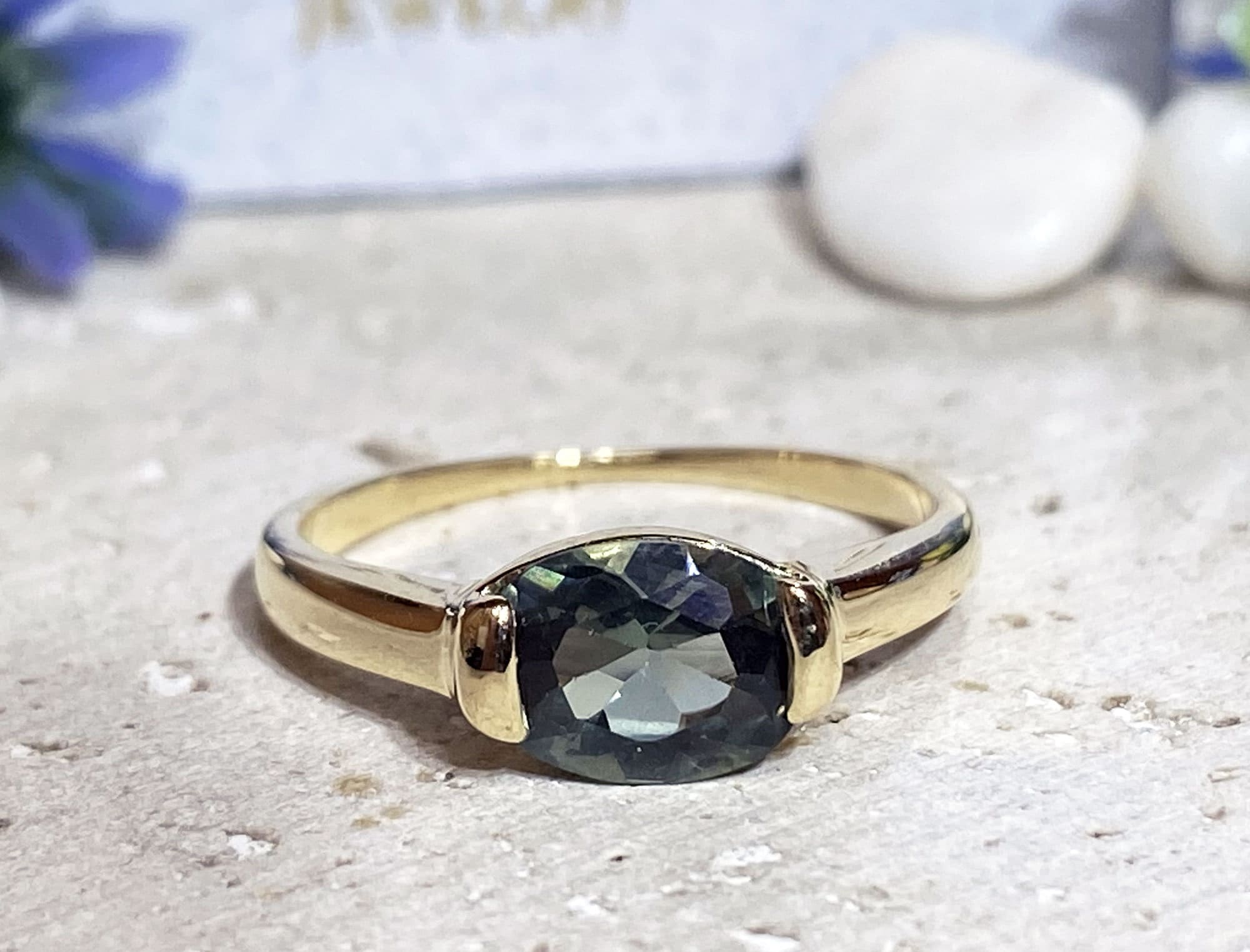 Oval Green Tourmaline Gemstone Simple Stacking Ring - H.L.Jewelry