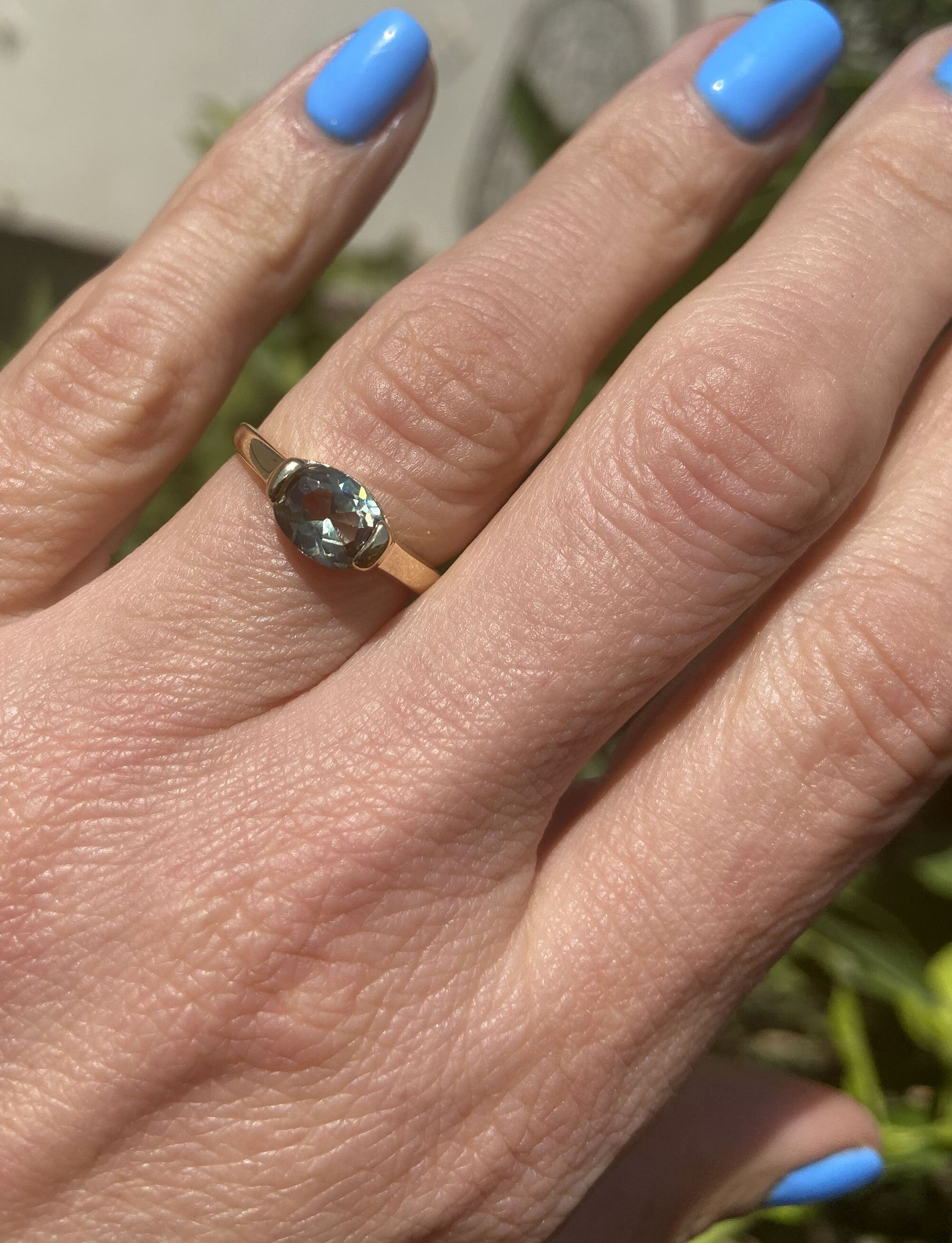 Oval Green Tourmaline Gemstone Simple Stacking Ring - H.L.Jewelry