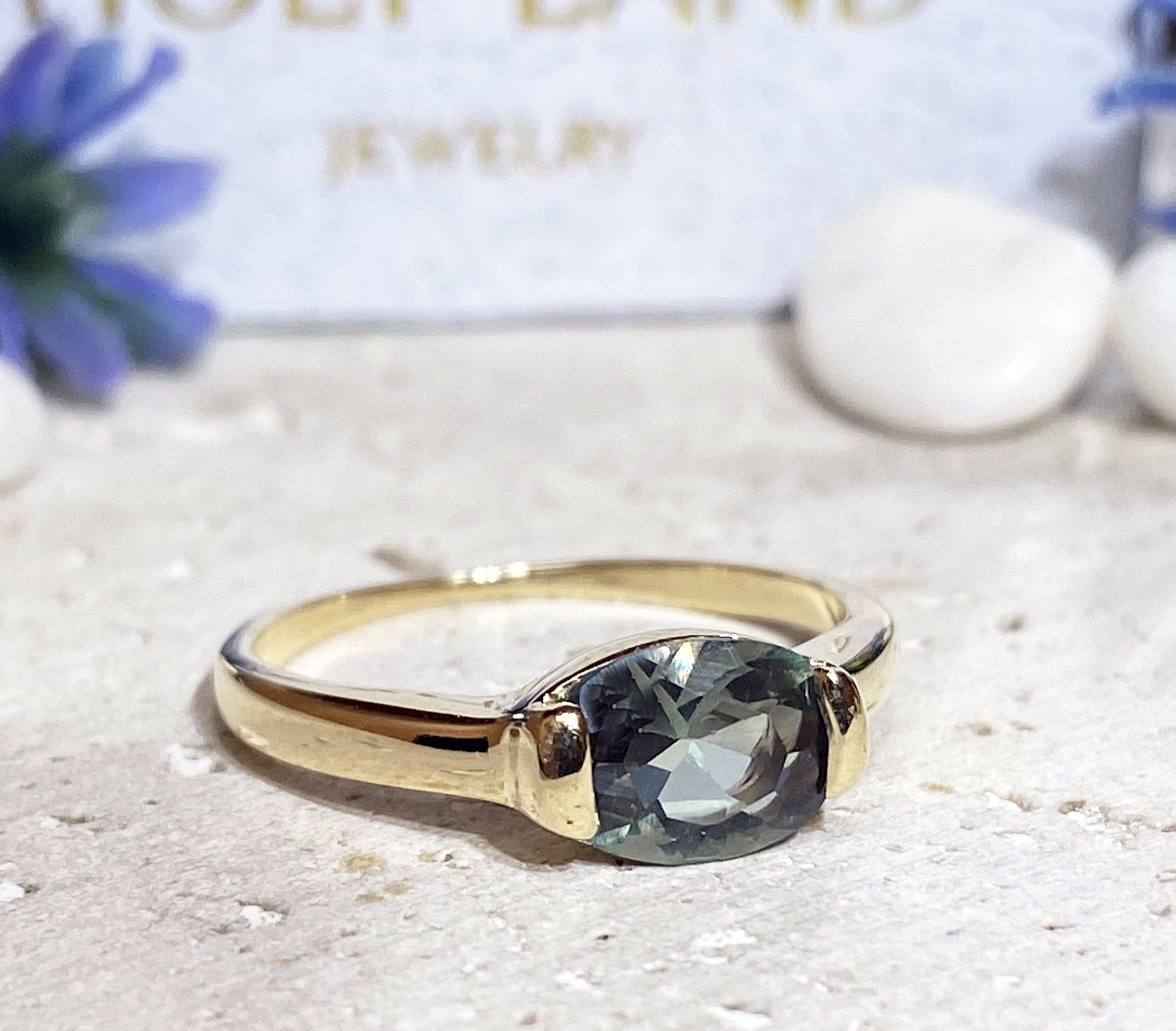Oval Green Tourmaline Gemstone Simple Stacking Ring - H.L.Jewelry