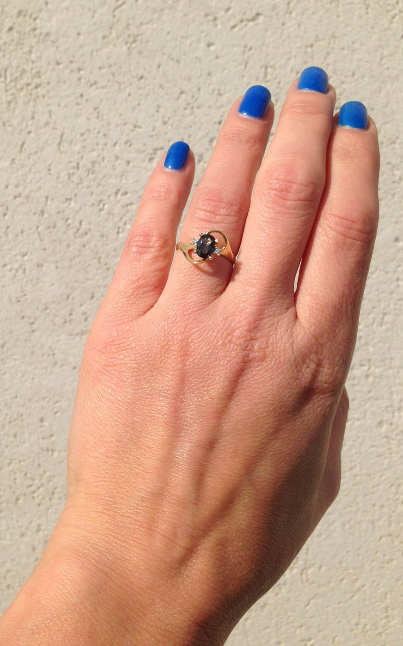 Oval Green Tourmaline Simple Ring with Clear Quartz Accents - H.L.Jewelry