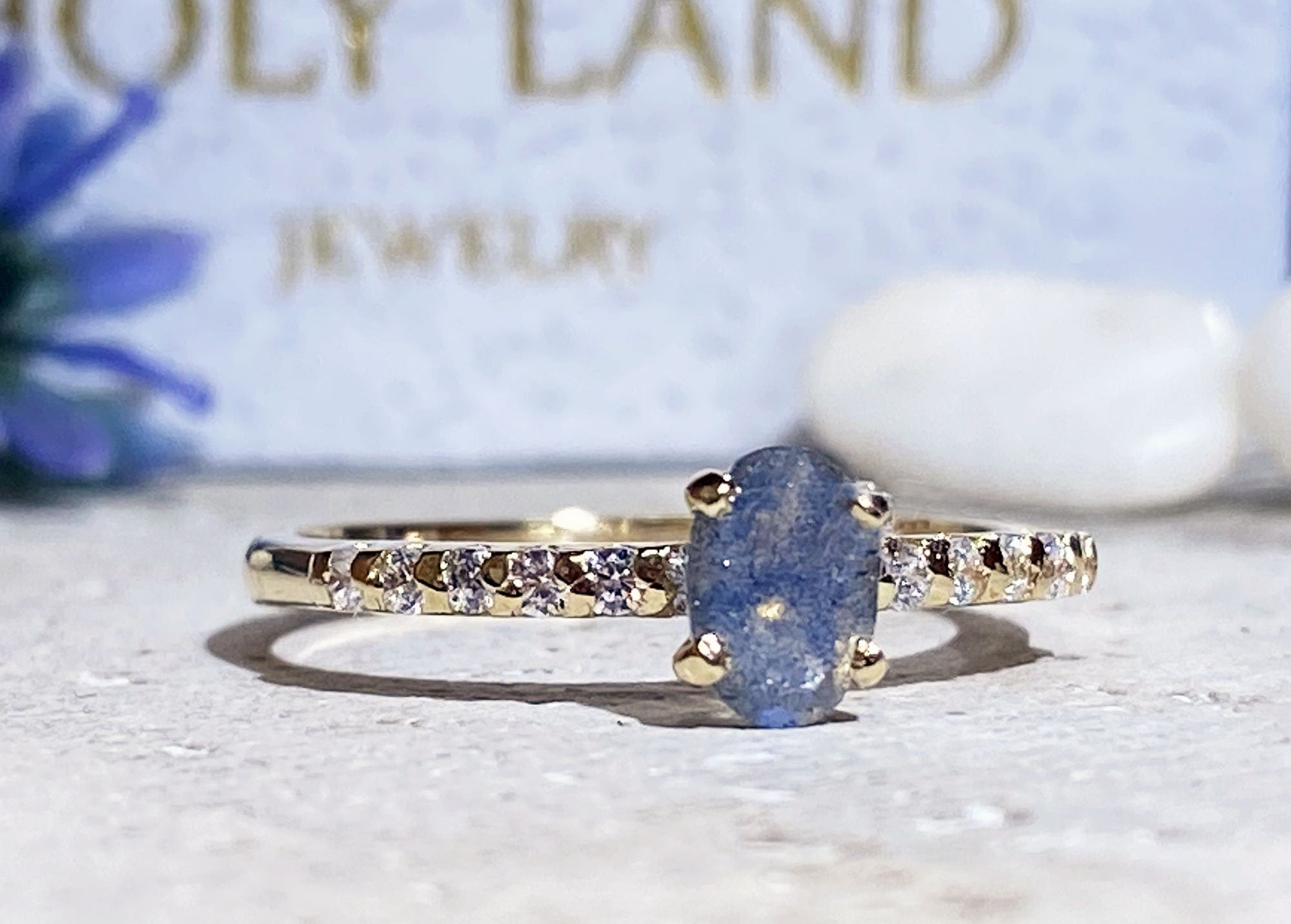 Oval Labradorite Delicate Ring with Clear Quartz Accents - H.L.Jewelry