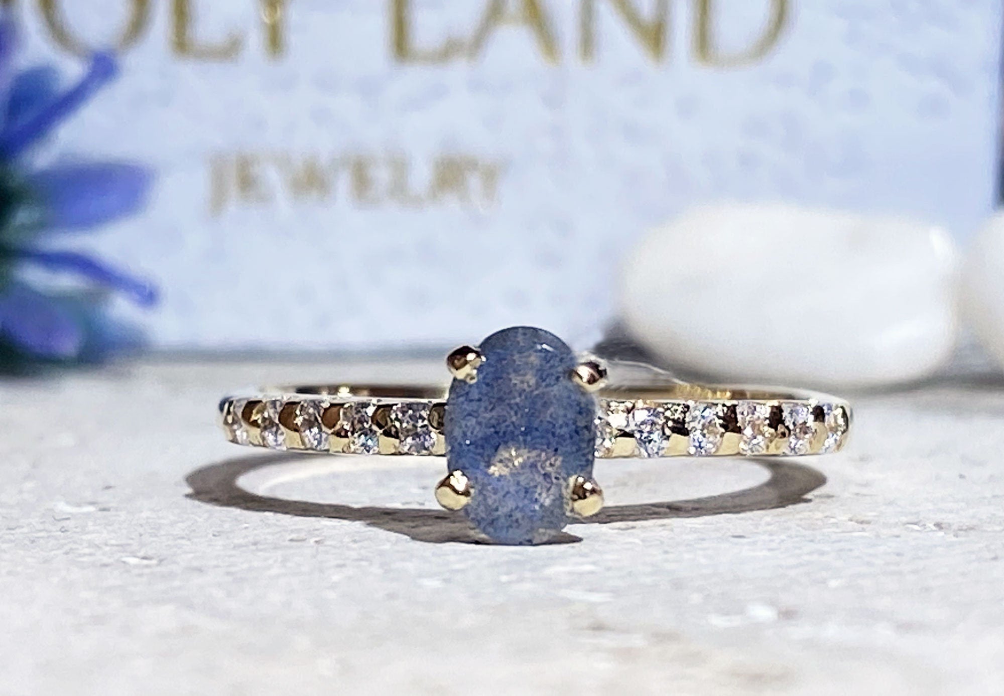Oval Labradorite Delicate Ring with Clear Quartz Accents - H.L.Jewelry