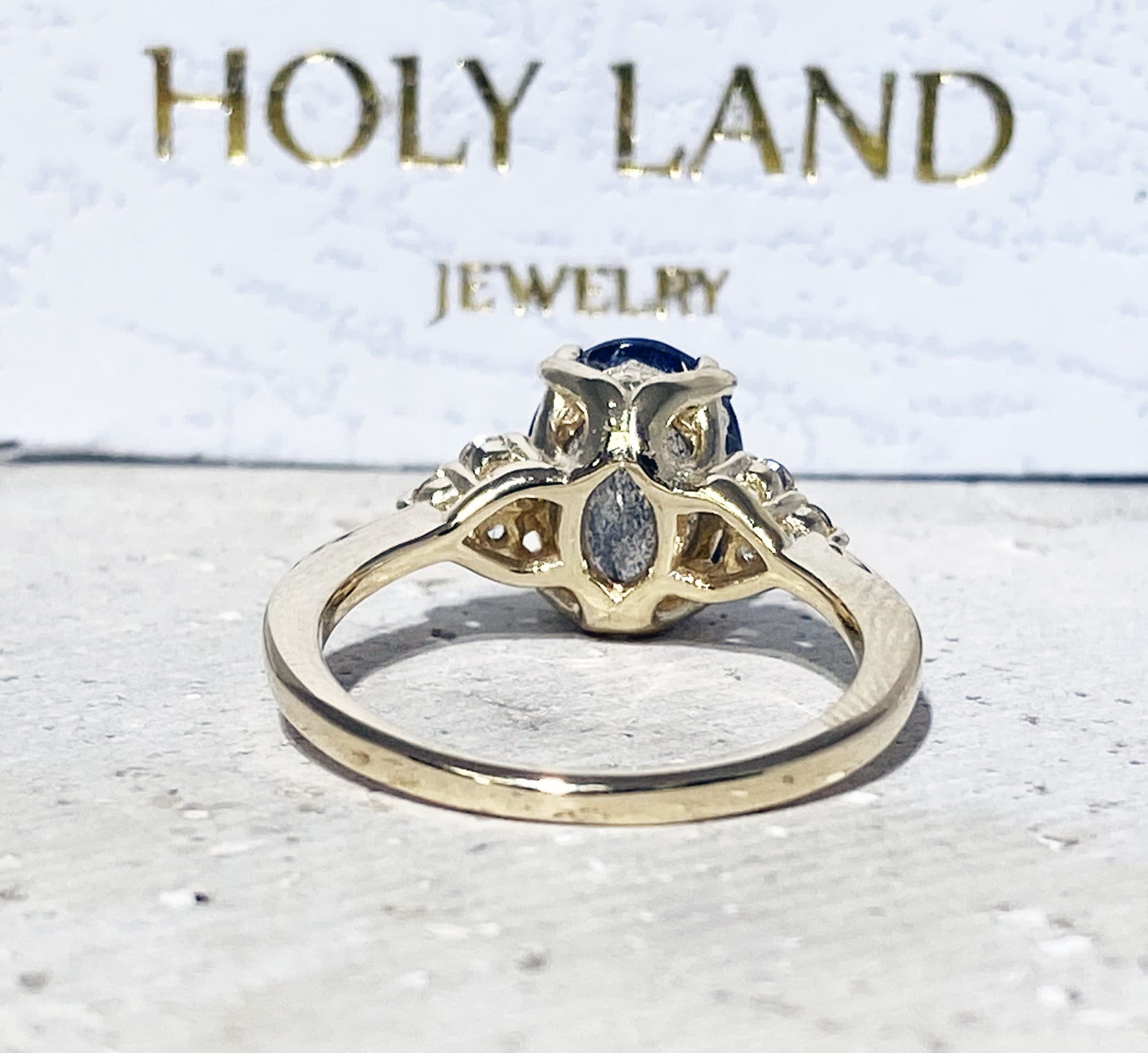 Oval Labradorite Engagement Ring with Clear Quartz Accents - H.L.Jewelry