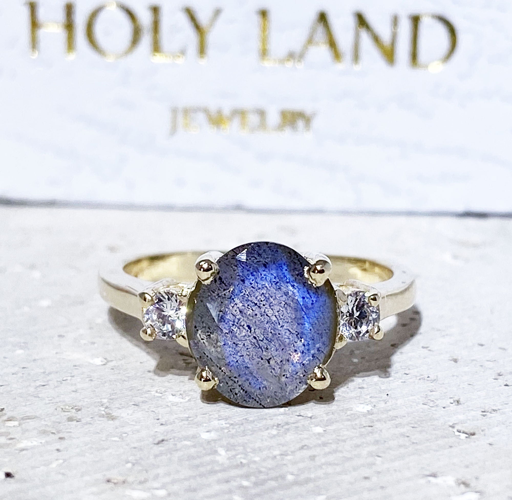 Oval Labradorite Gemstone Ring with Clear Quartz Accents - H.L.Jewelry