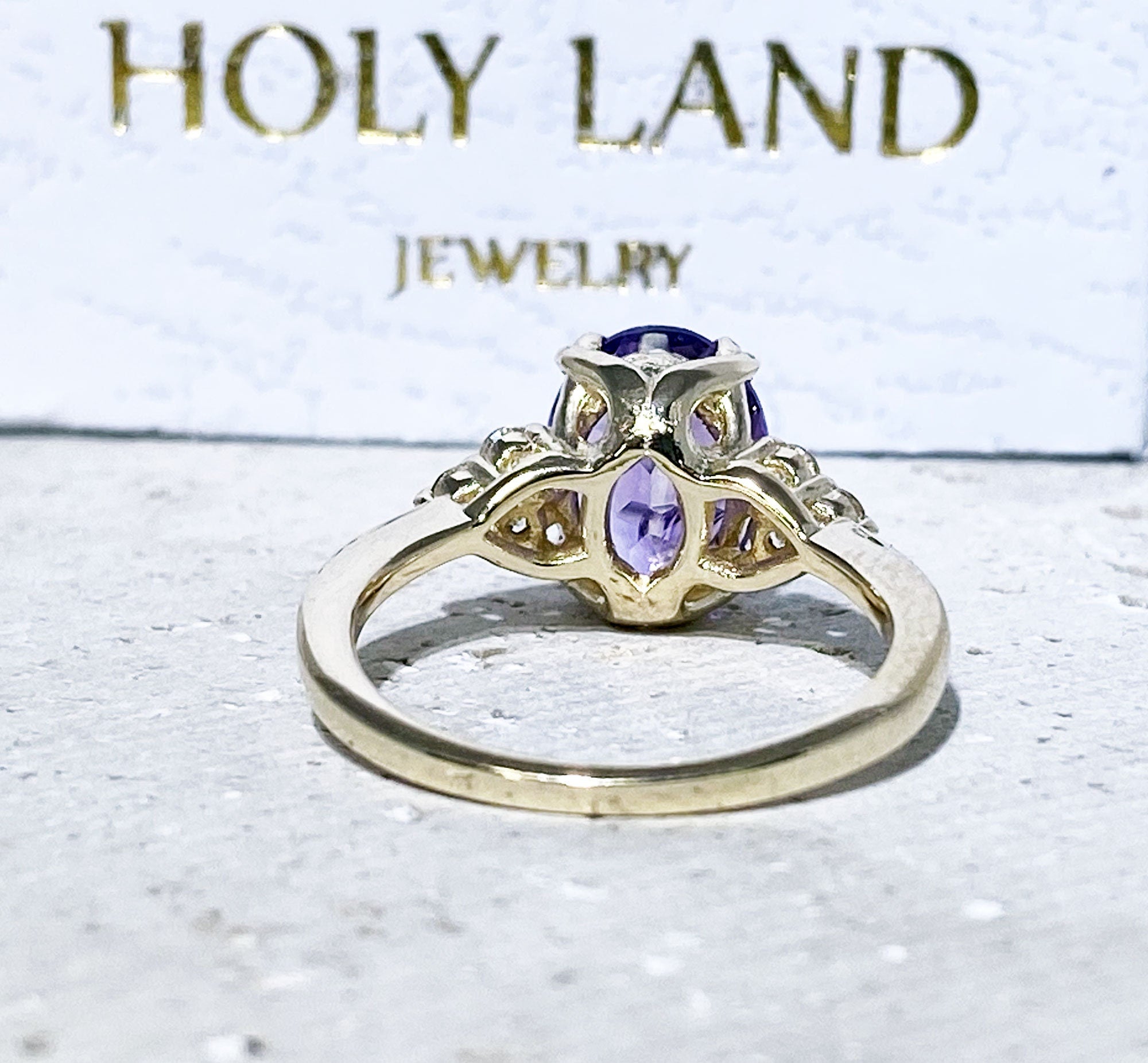 Oval Purple Amethyst Engagement Ring with Clear Quartz Accents - H.L.Jewelry
