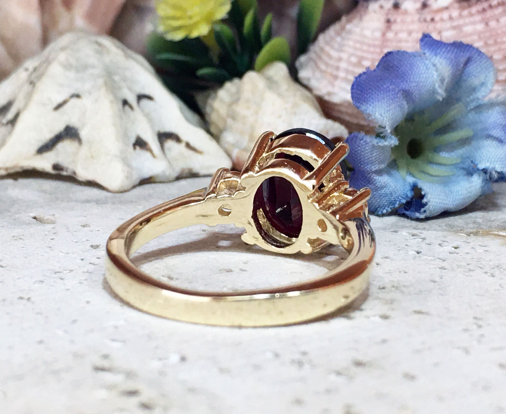Oval Red Garnet Statement Ring with Clear Quartz Accents - H.L.Jewelry