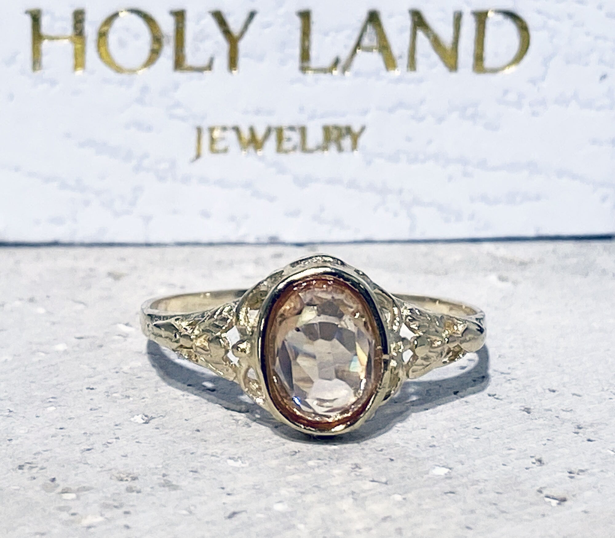 Oval Rose Cut Citrine Gemstone Lace Ring - H.L.Jewelry