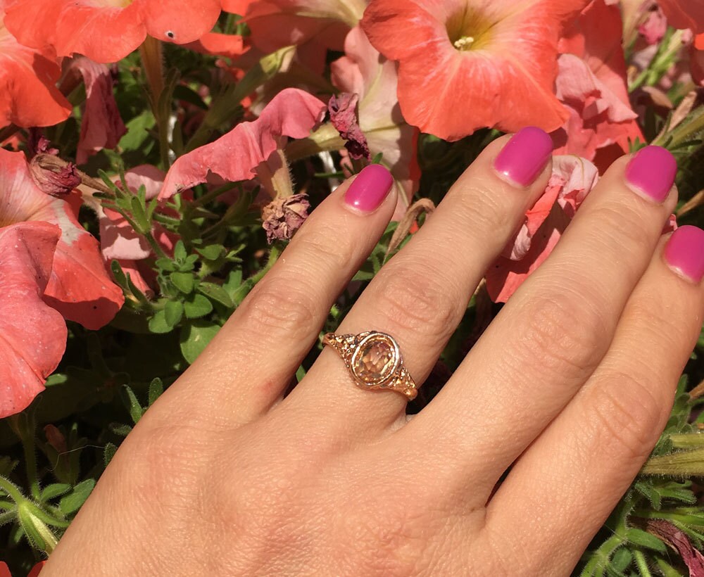 Oval Rose Cut Citrine Gemstone Lace Ring - H.L.Jewelry