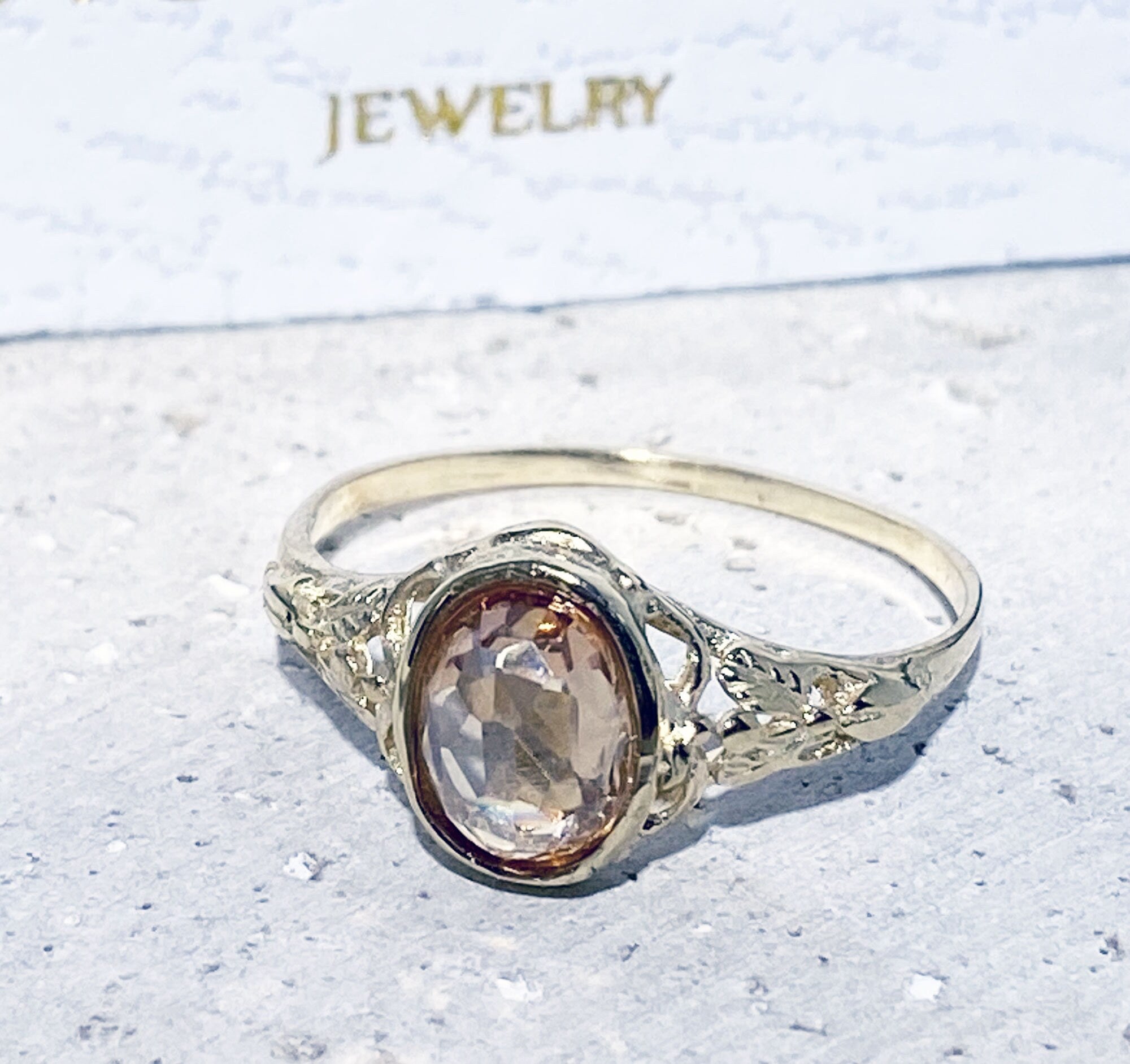 Oval Rose Cut Citrine Gemstone Lace Ring - H.L.Jewelry