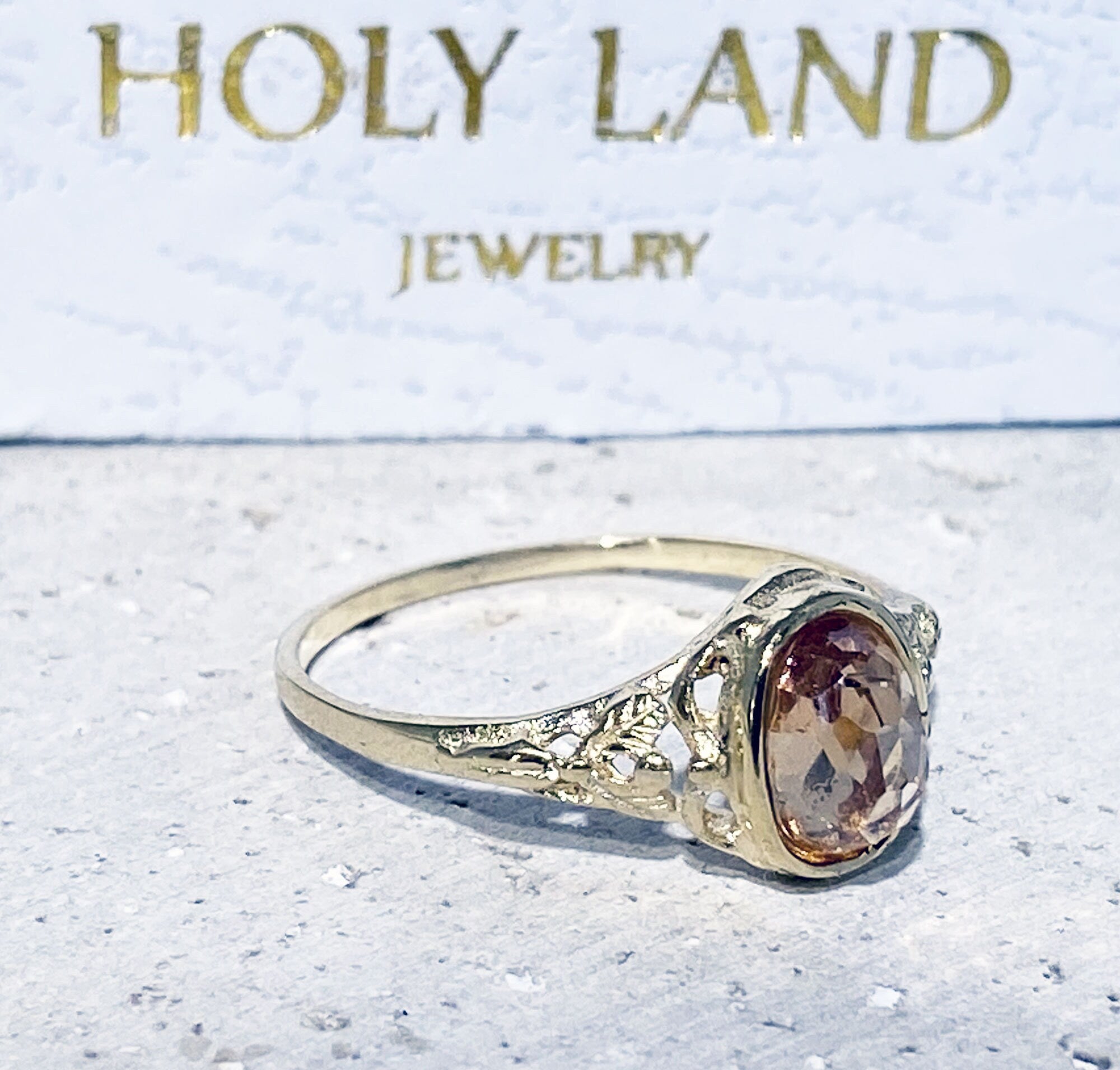 Oval Rose Cut Citrine Gemstone Lace Ring - H.L.Jewelry