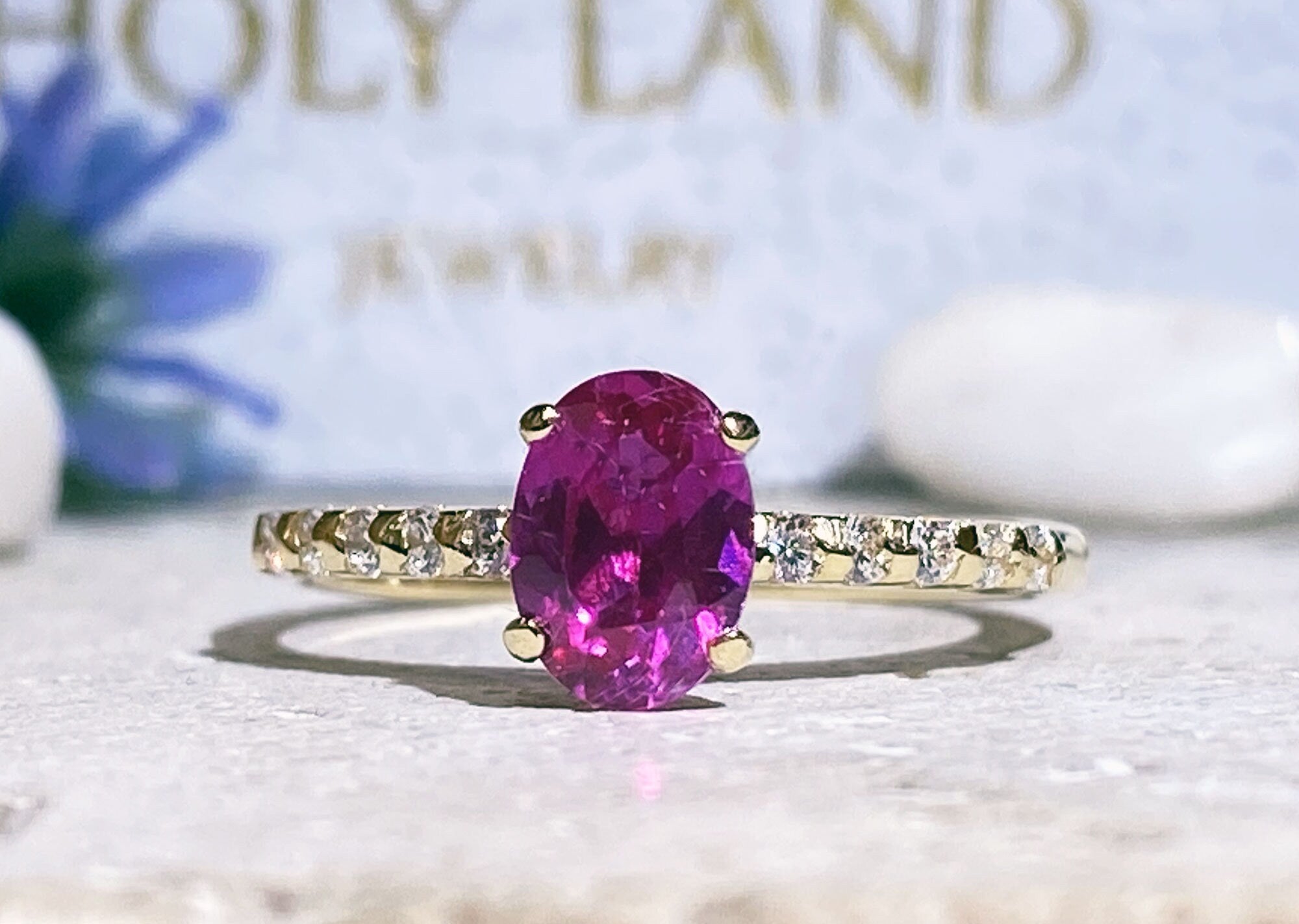 Oval Ruby Delicate Ring with Clear Quartz Accents - H.L.Jewelry