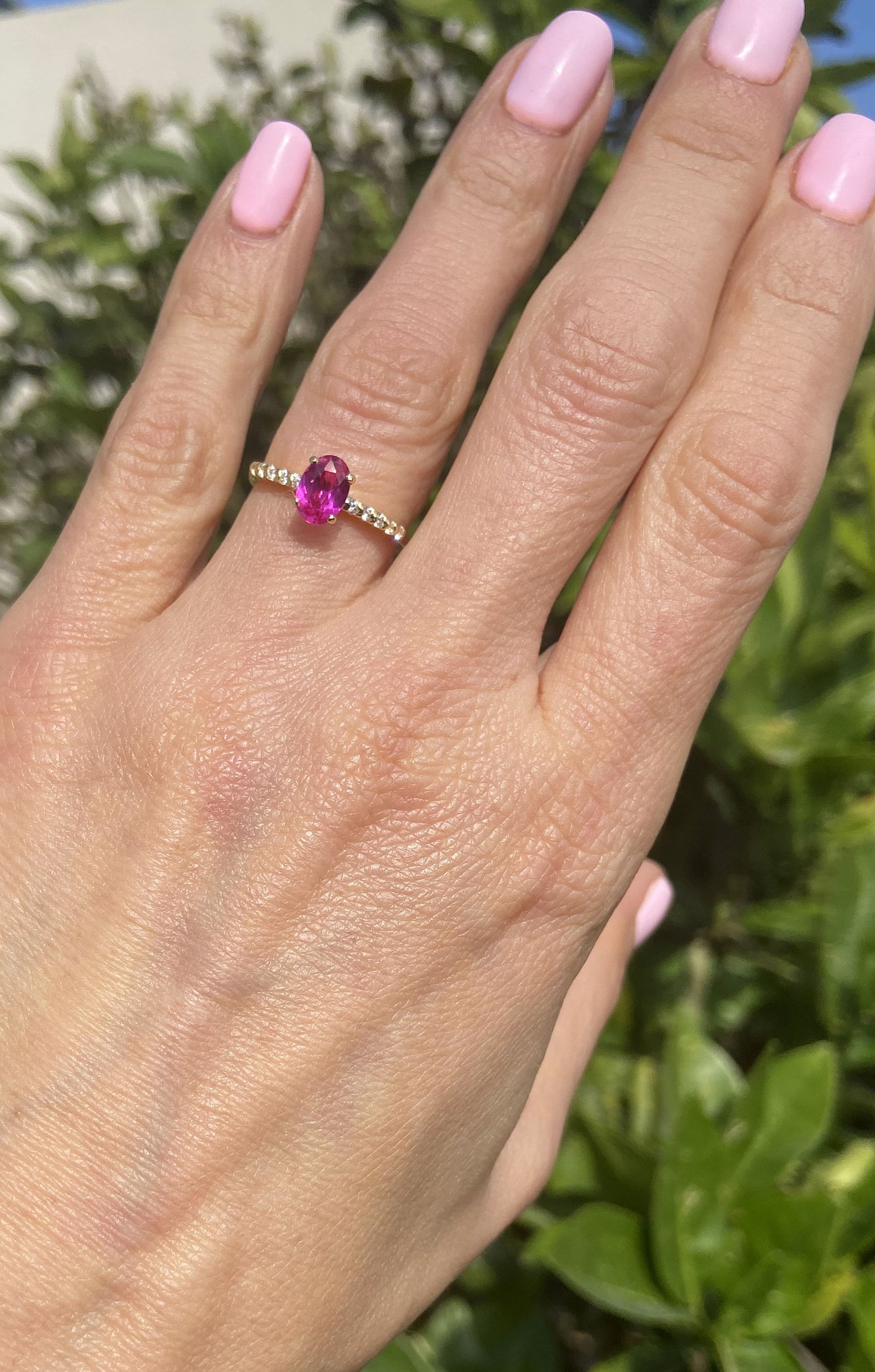Oval Ruby Delicate Ring with Clear Quartz Accents - H.L.Jewelry