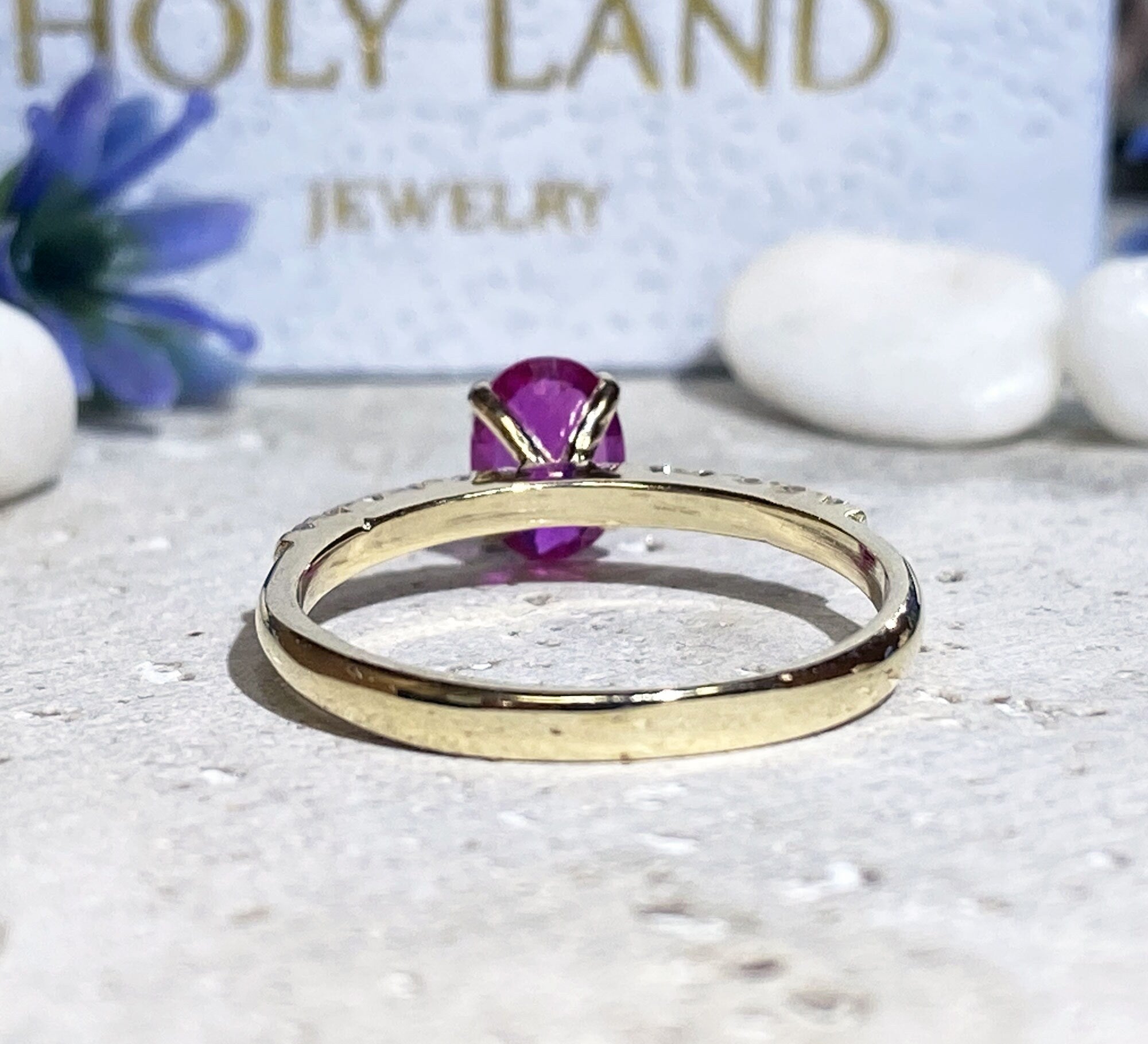 Oval Ruby Delicate Ring with Clear Quartz Accents - H.L.Jewelry