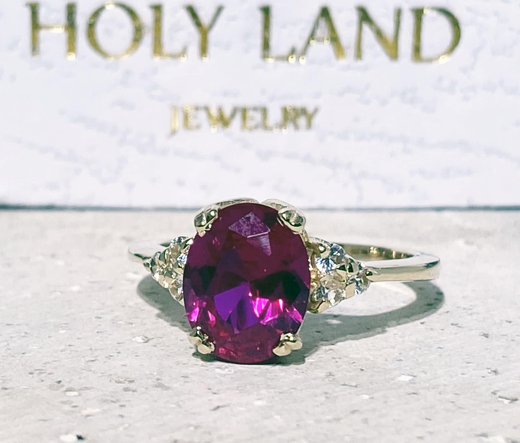 Oval Ruby Engagement Ring with Clear Quartz Accents - H.L.Jewelry