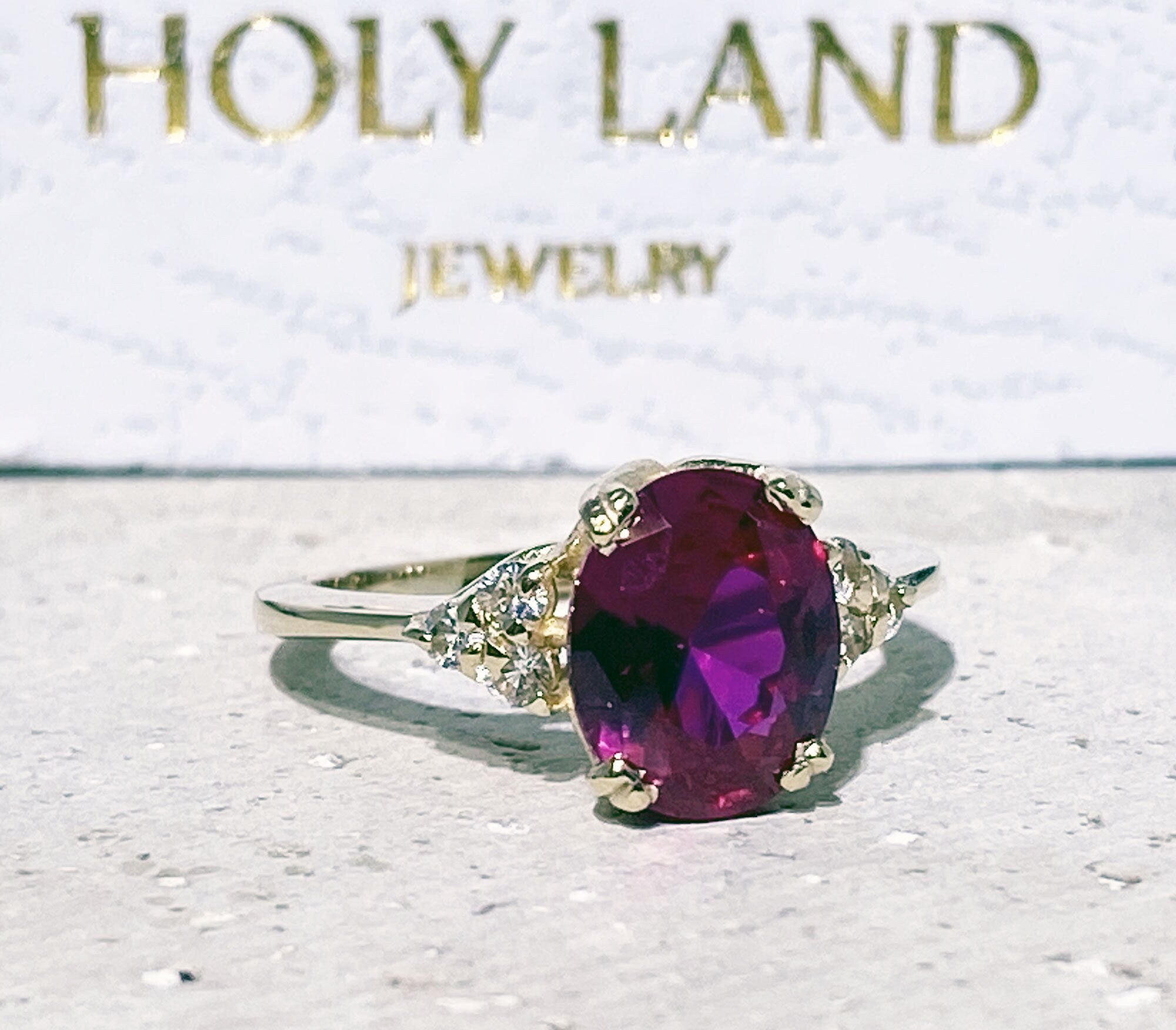 Oval Ruby Engagement Ring with Clear Quartz Accents - H.L.Jewelry