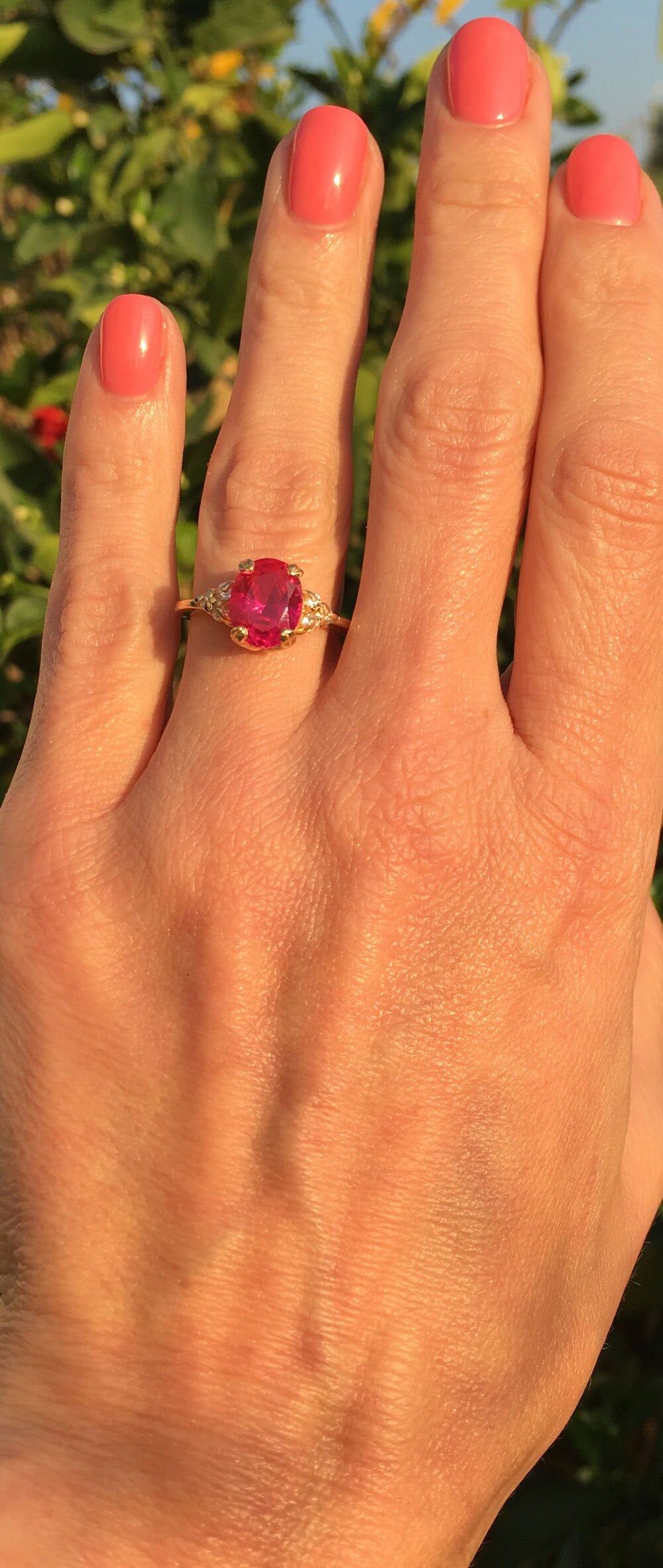 Oval Ruby Engagement Ring with Clear Quartz Accents - H.L.Jewelry