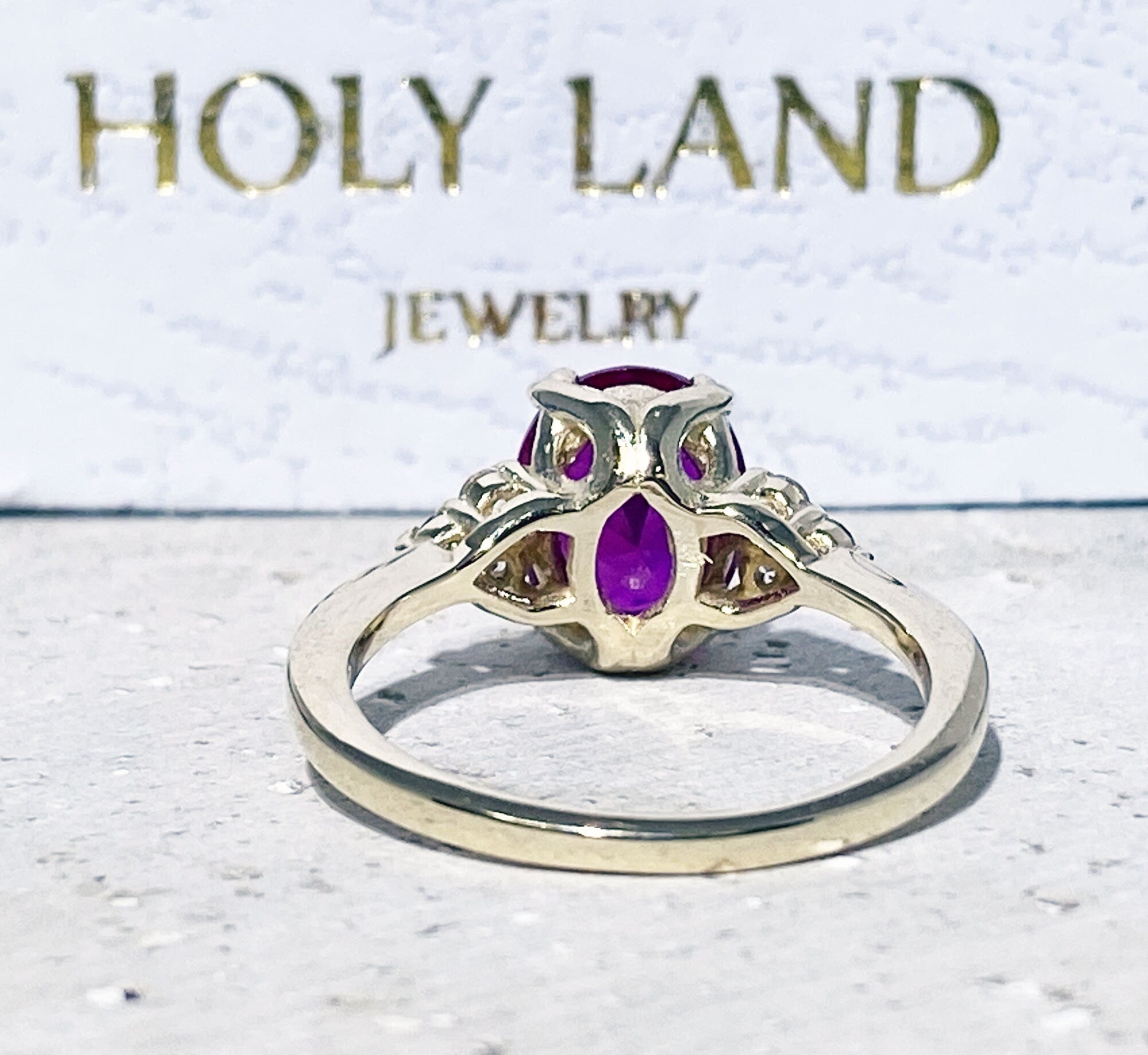Oval Ruby Engagement Ring with Clear Quartz Accents - H.L.Jewelry