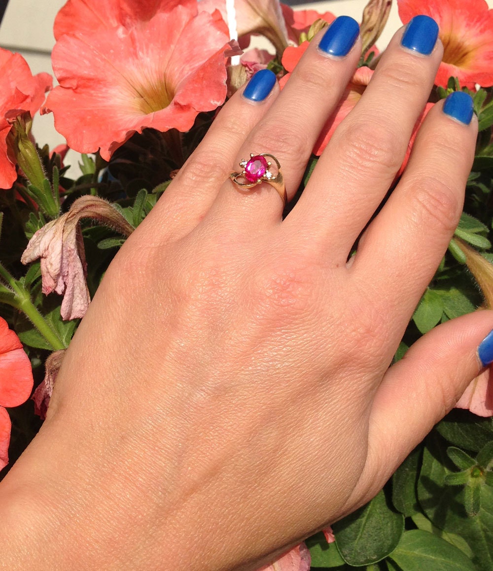 Oval Ruby Ring with Clear Quartz Accents - H.L.Jewelry