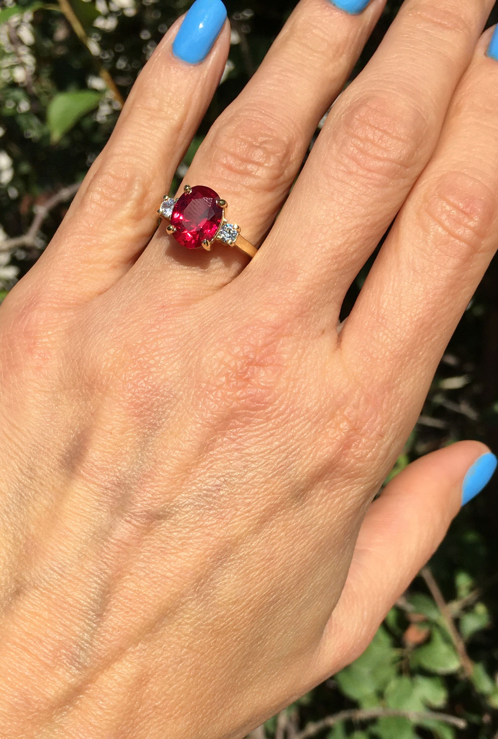 Oval Ruby Statement Ring with Clear Quartz Accents - H.L.Jewelry