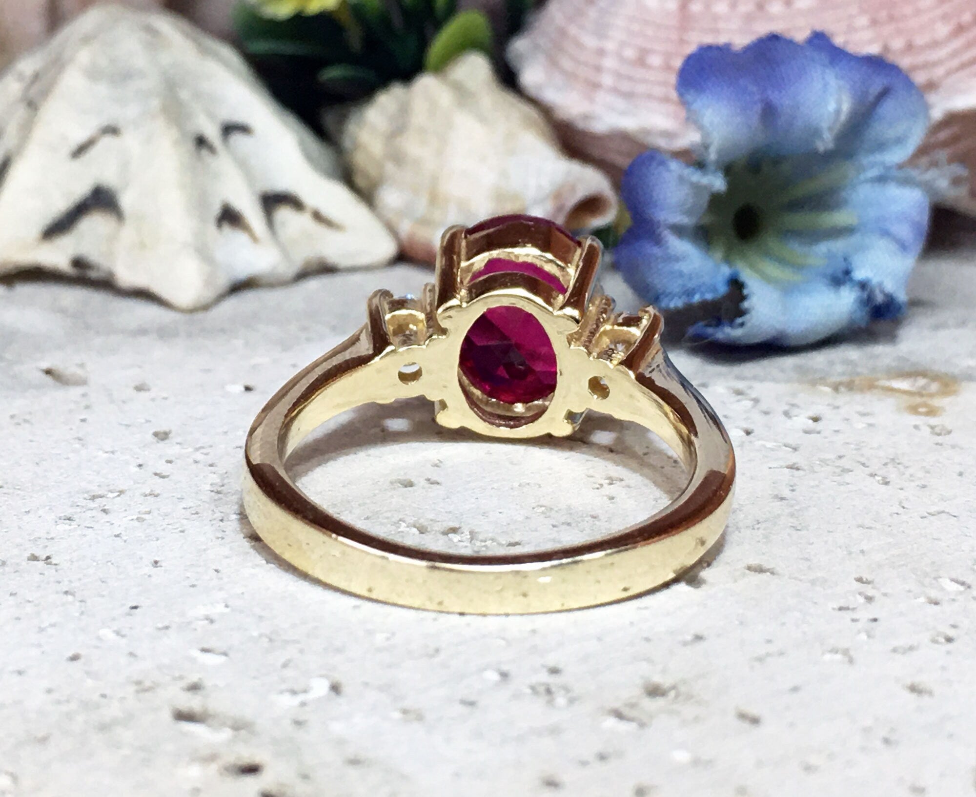 Oval Ruby Statement Ring with Clear Quartz Accents - H.L.Jewelry