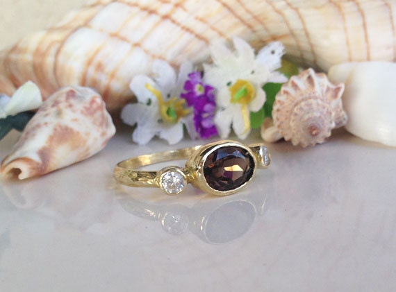 Oval Smoky Quartz Bezel Ring with Clear Quartz Accents - H.L.Jewelry