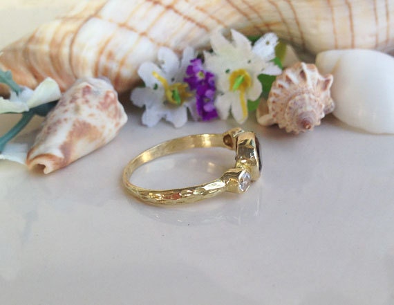 Oval Smoky Quartz Bezel Ring with Clear Quartz Accents - H.L.Jewelry
