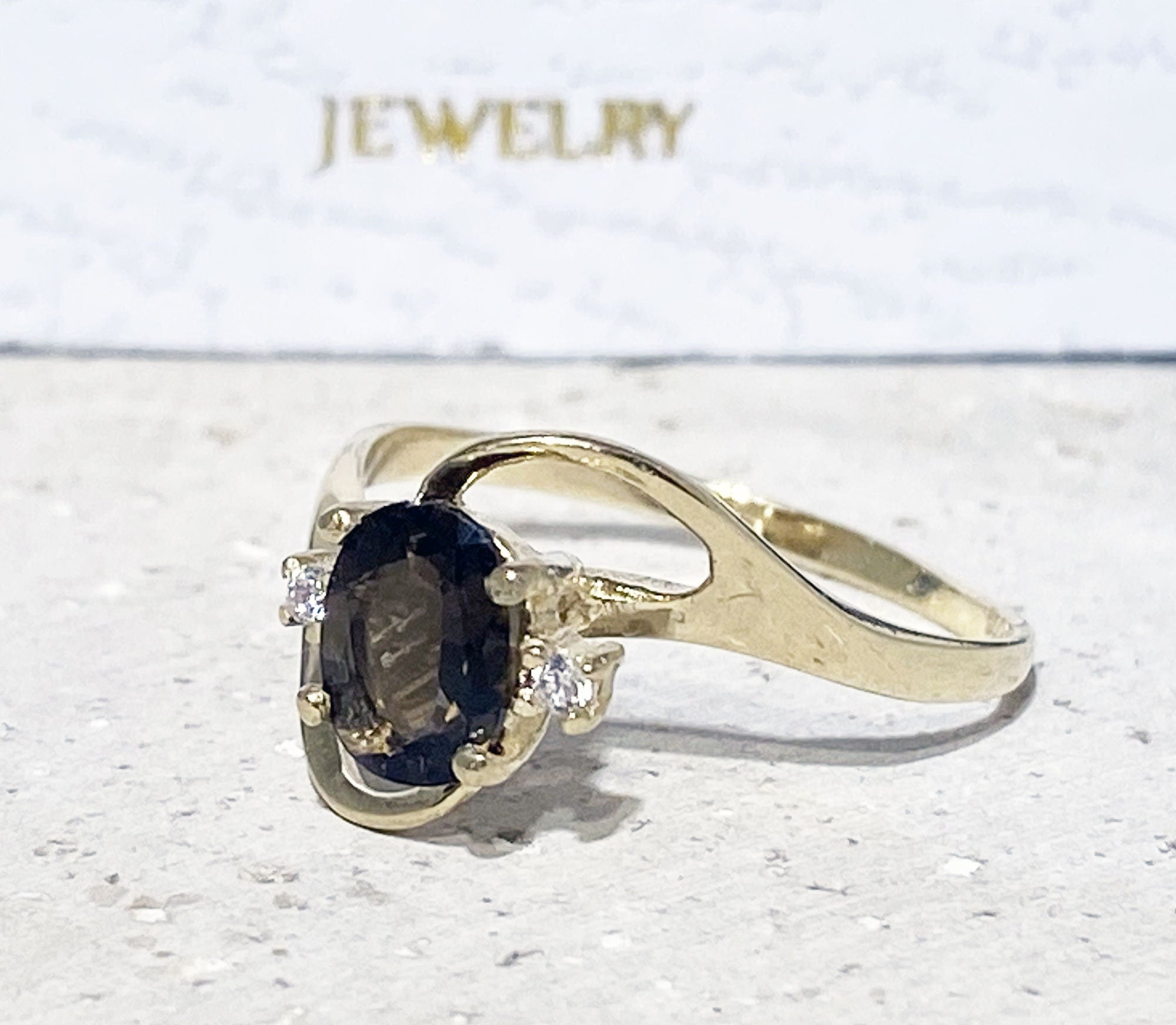 Oval Smoky Quartz Ring with Clear Quartz Accents - H.L.Jewelry