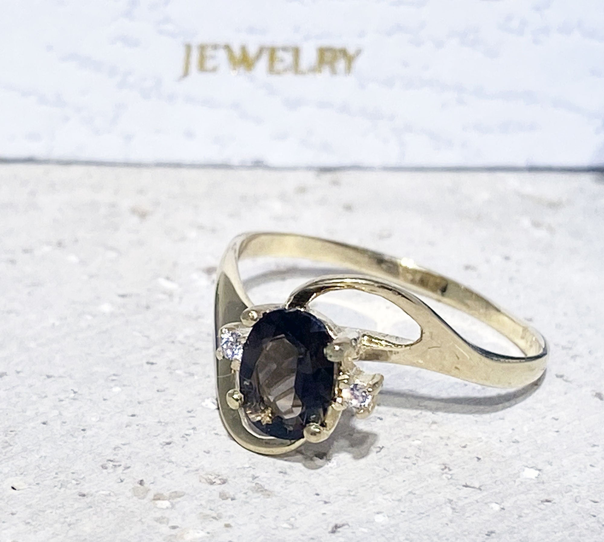 Oval Smoky Quartz Ring with Clear Quartz Accents - H.L.Jewelry