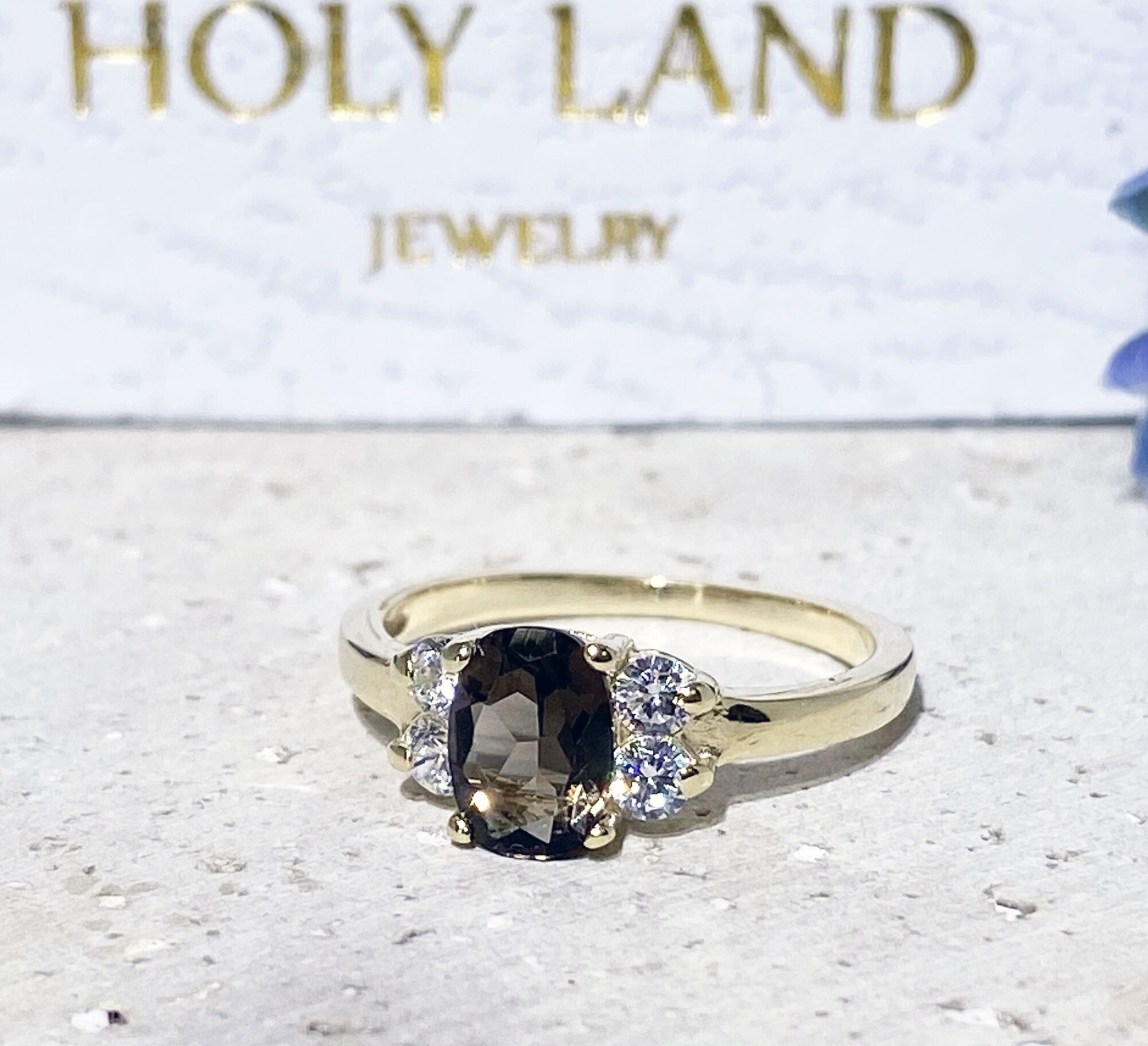 Oval Smoky Quartz Ring with Clear Quartz Accents - H.L.Jewelry