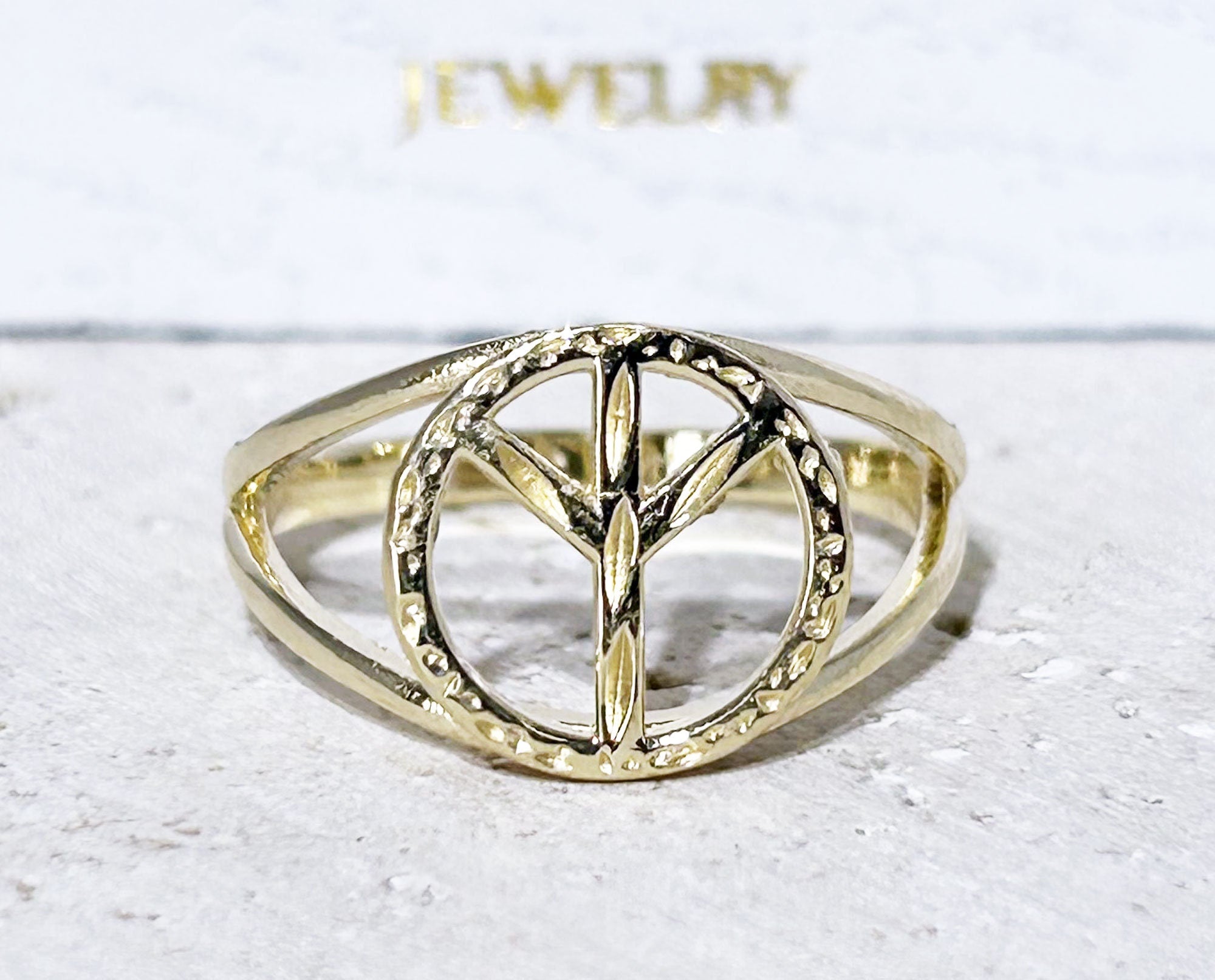 Peace Symbol Simple Double Band Ring - H.L.Jewelry